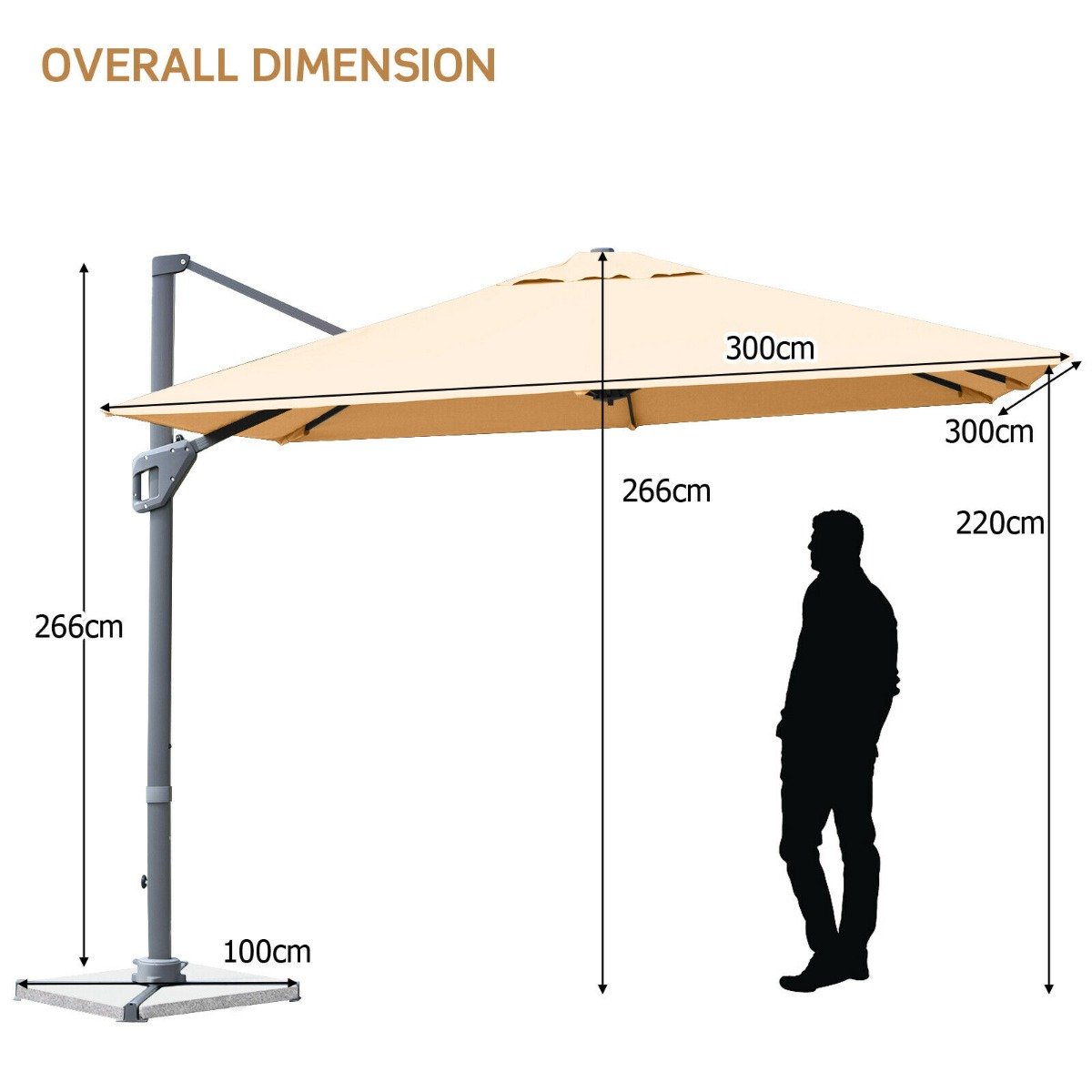 3m Patio Cantilever Umbrella with 4-Level Tilting Adjustment and Crank Handle-Beige