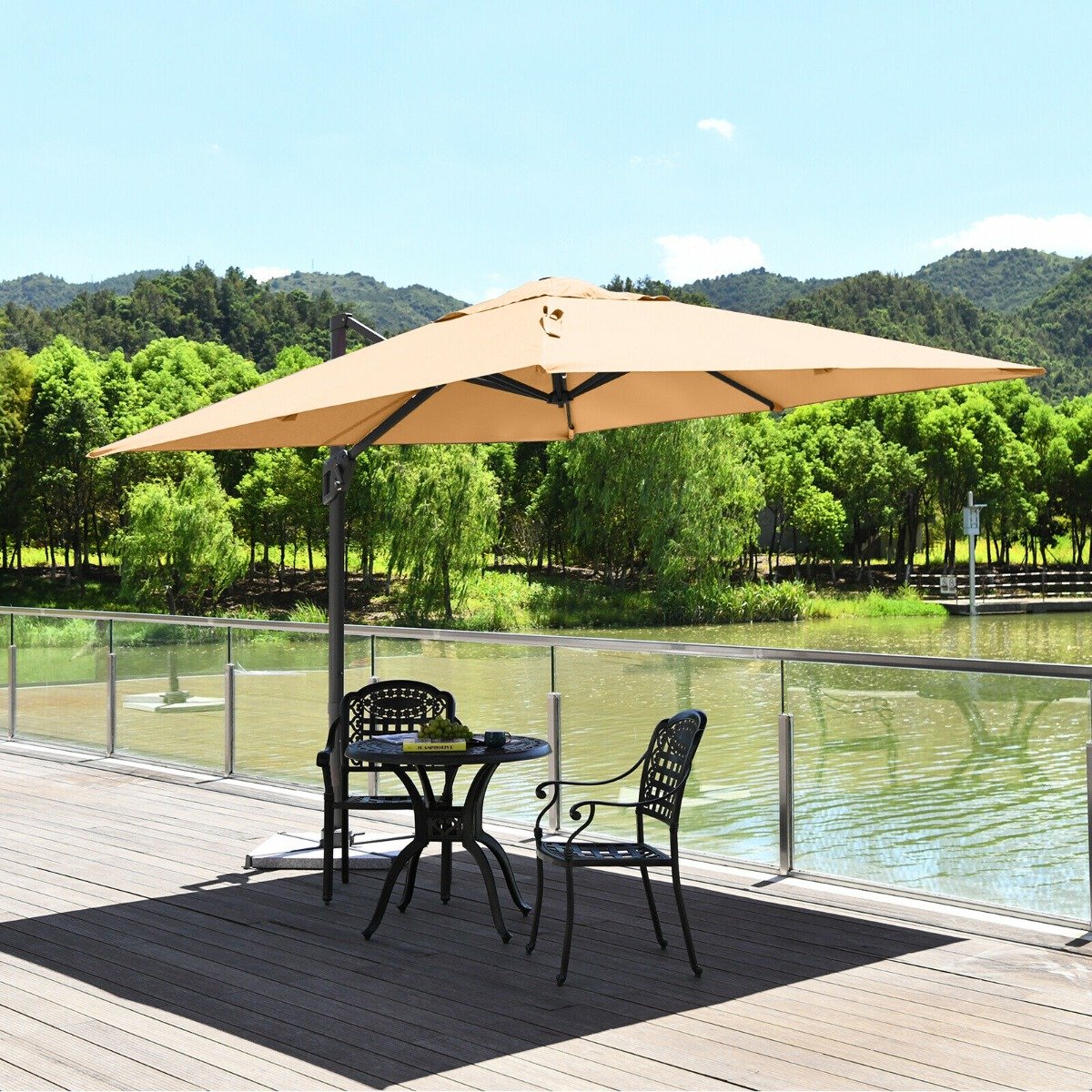 3m Patio Cantilever Umbrella with 4-Level Tilting Adjustment and Crank Handle-Beige