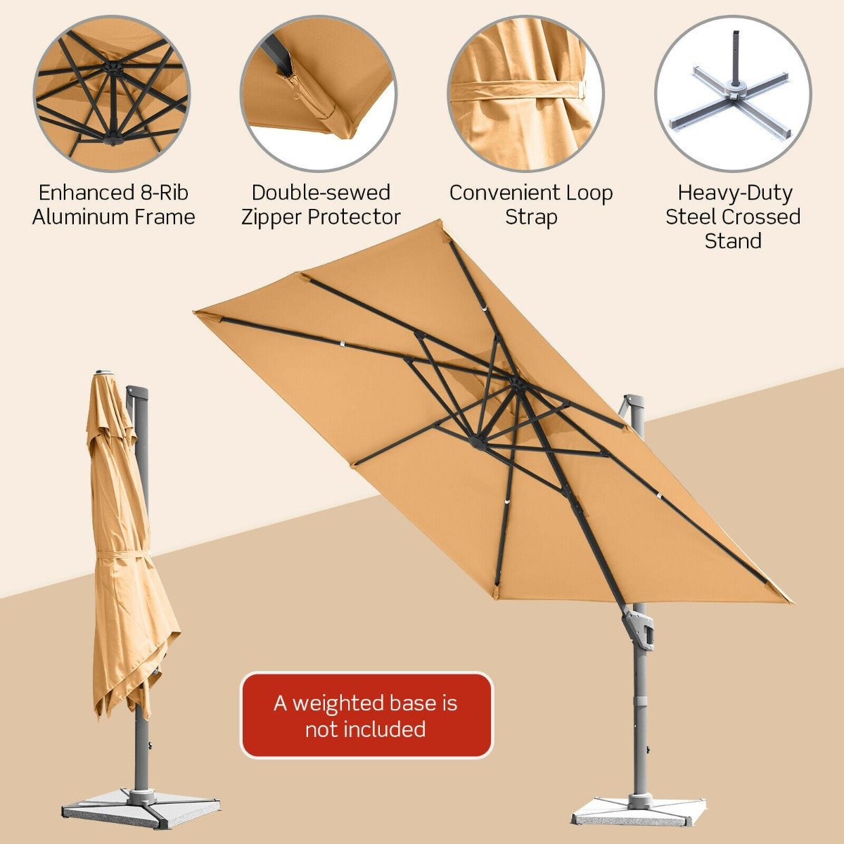 3m Patio Cantilever Umbrella with 4-Level Tilting Adjustment and Crank Handle-Beige