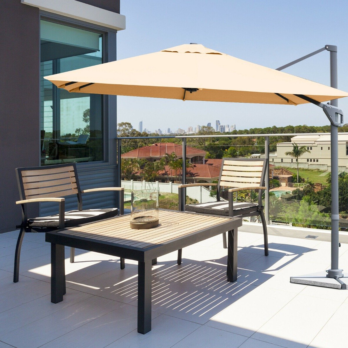 3m Patio Cantilever Umbrella with 4-Level Tilting Adjustment and Crank Handle-Beige