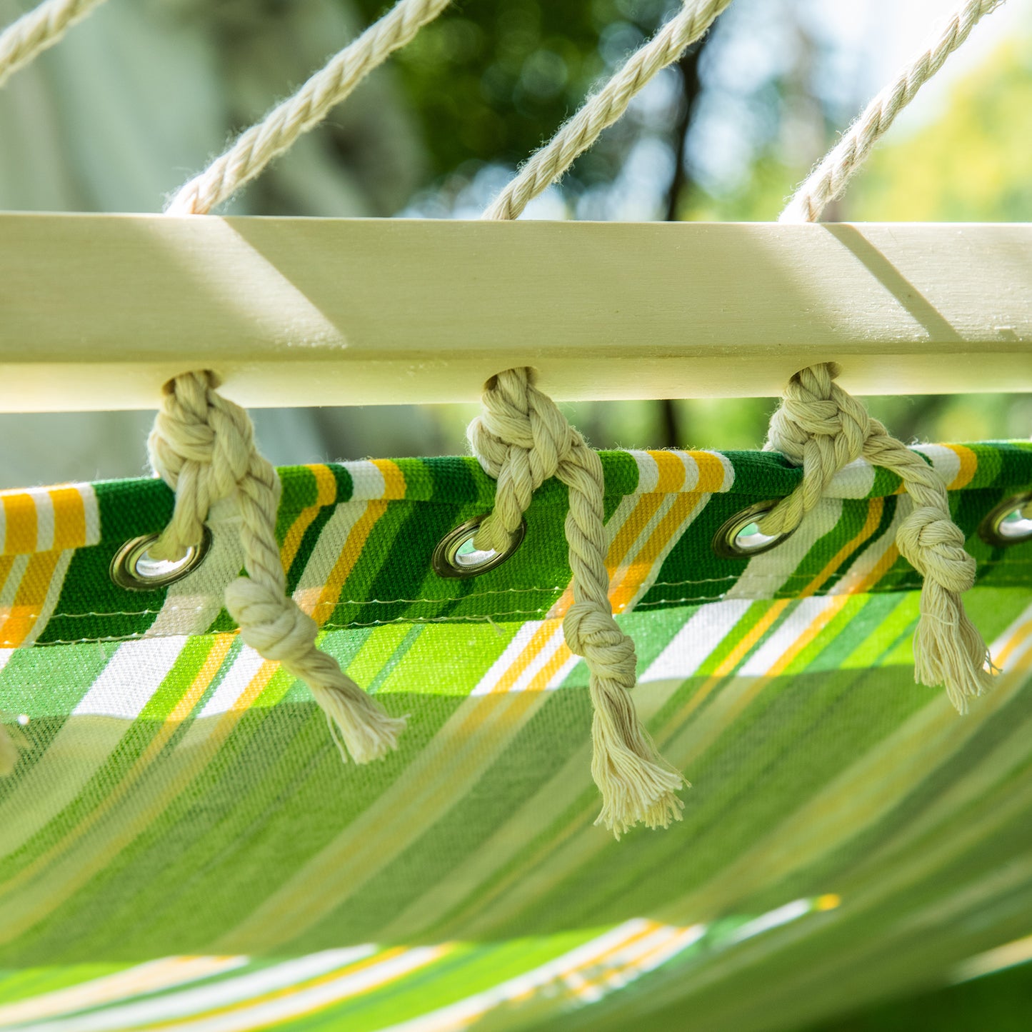 Outsunny Double Cotton Hammock Camping Swing Outdoor Garden Beach Stripe Hanging Bed with Pillow, 188 x 140 cm, 180 KG Capacity, Green