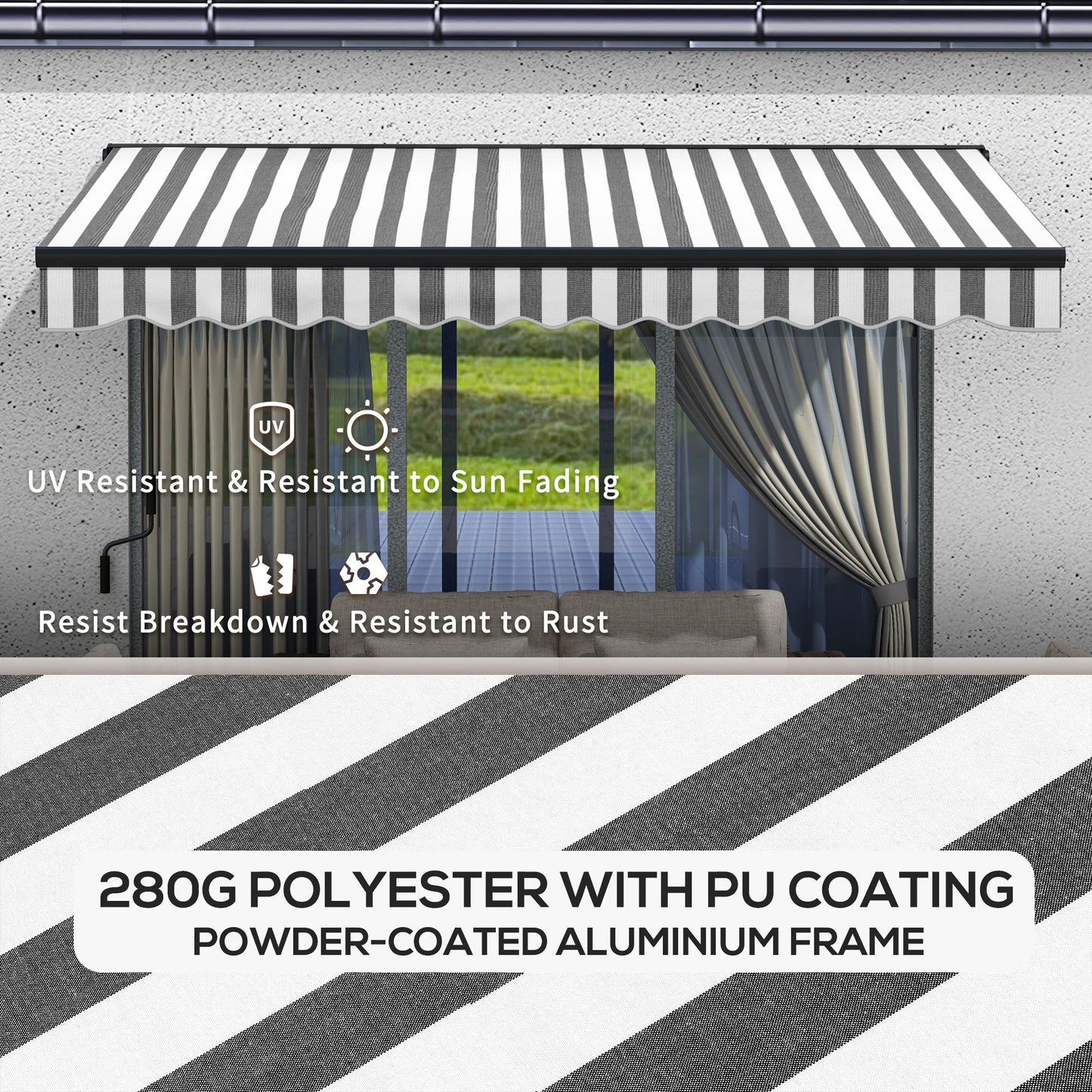 Outsunny 2.5 x 3.5m Aluminium Frame Electric Awning, with Remote - Grey/White