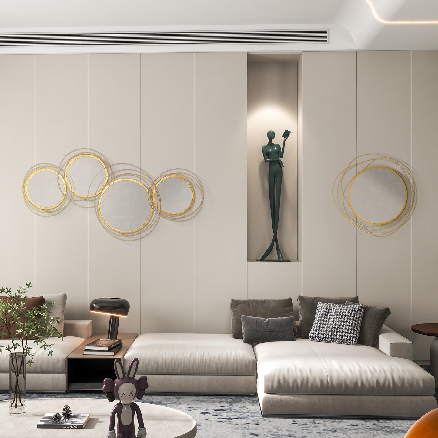 HOMCOM Metal Wall Mirrors, 107cm Modern Decorative Gold Mirror Decor Hanging, Home Wall Sculptures for Living Room Bedroom Dining Room