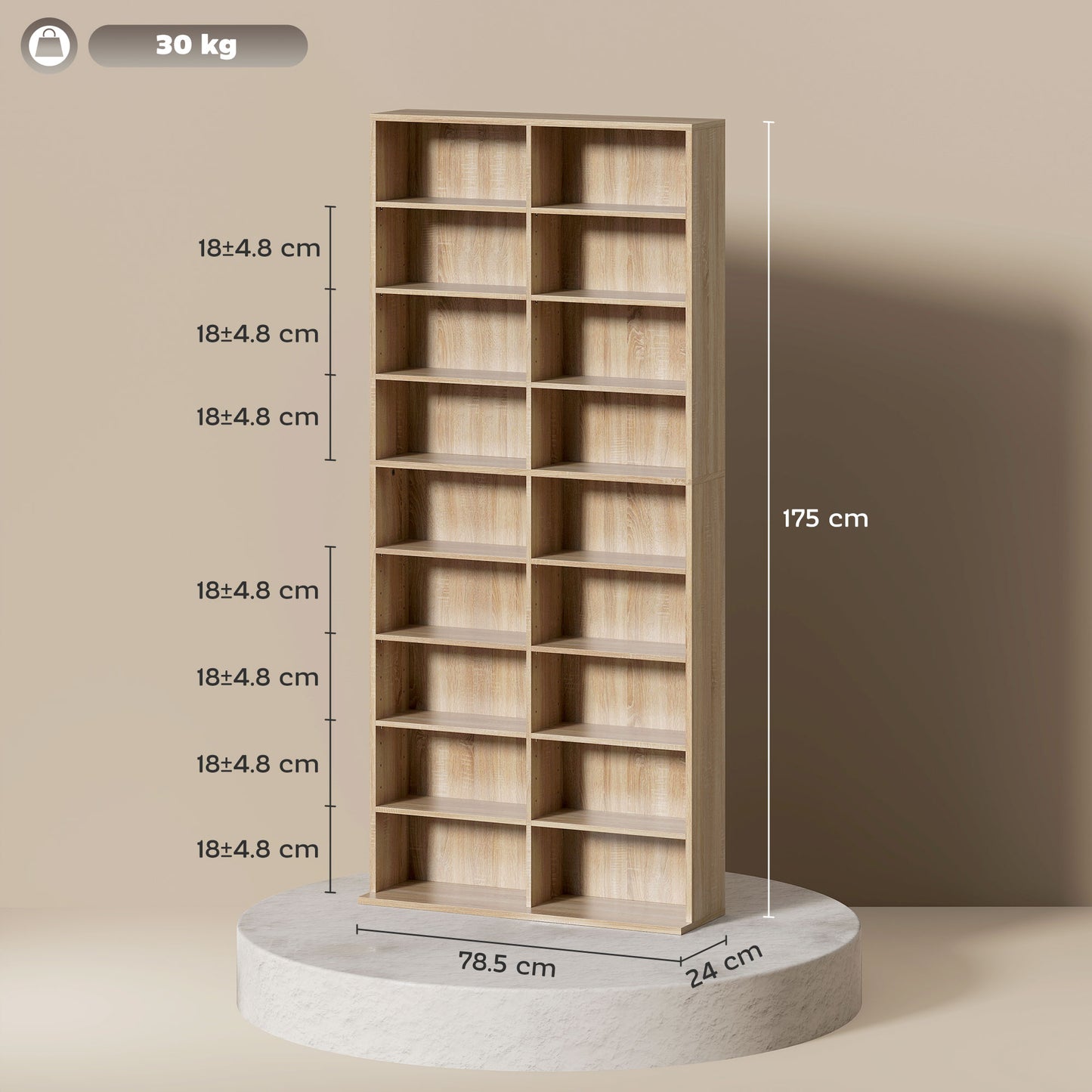 HOMCOM 640 CD Storage Tower - Nature Wood Finish