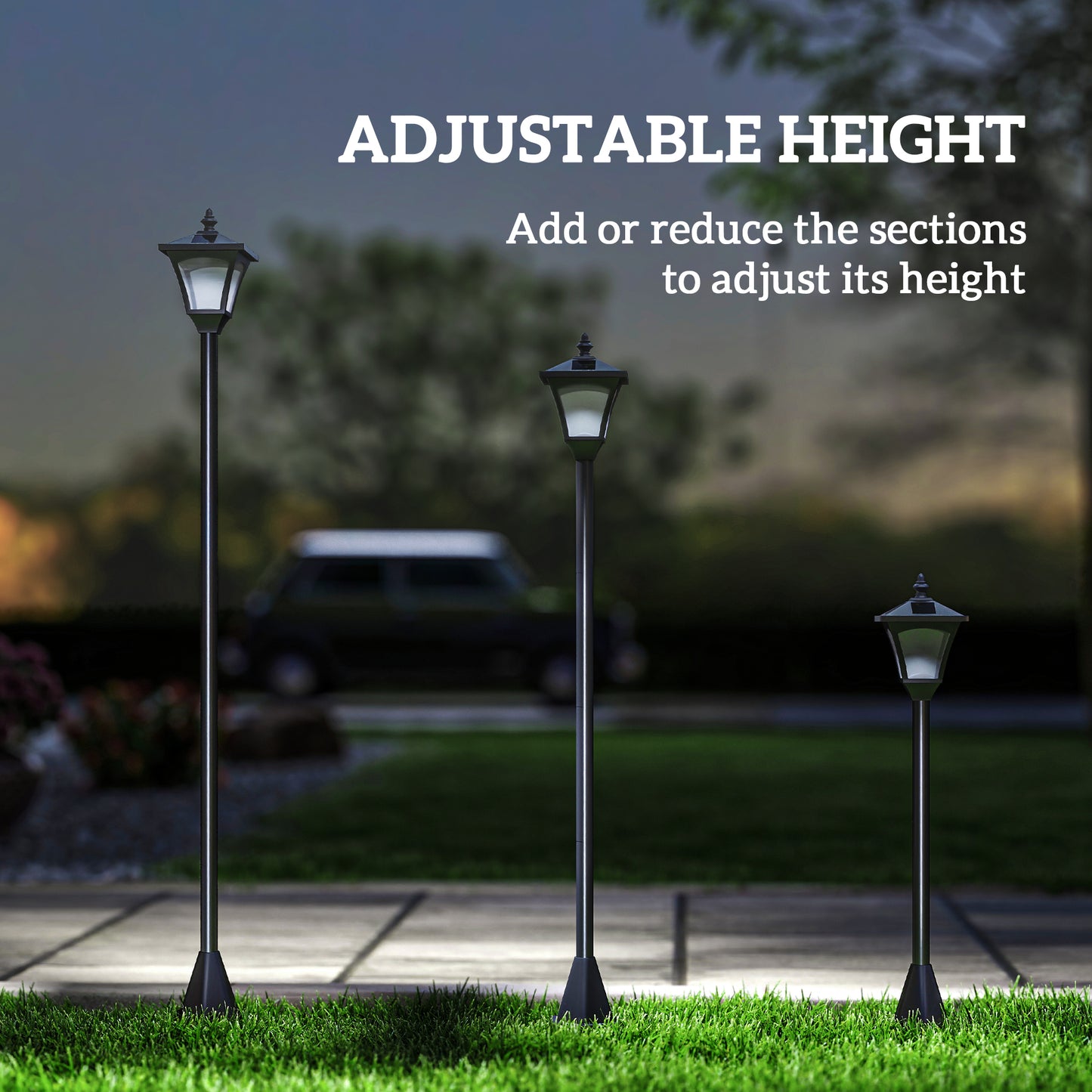 Outsunny Outdoor Garden Solar Post Lamp Photosensitive LED Lantern Bollard Pathway 1.2M Tall – Black