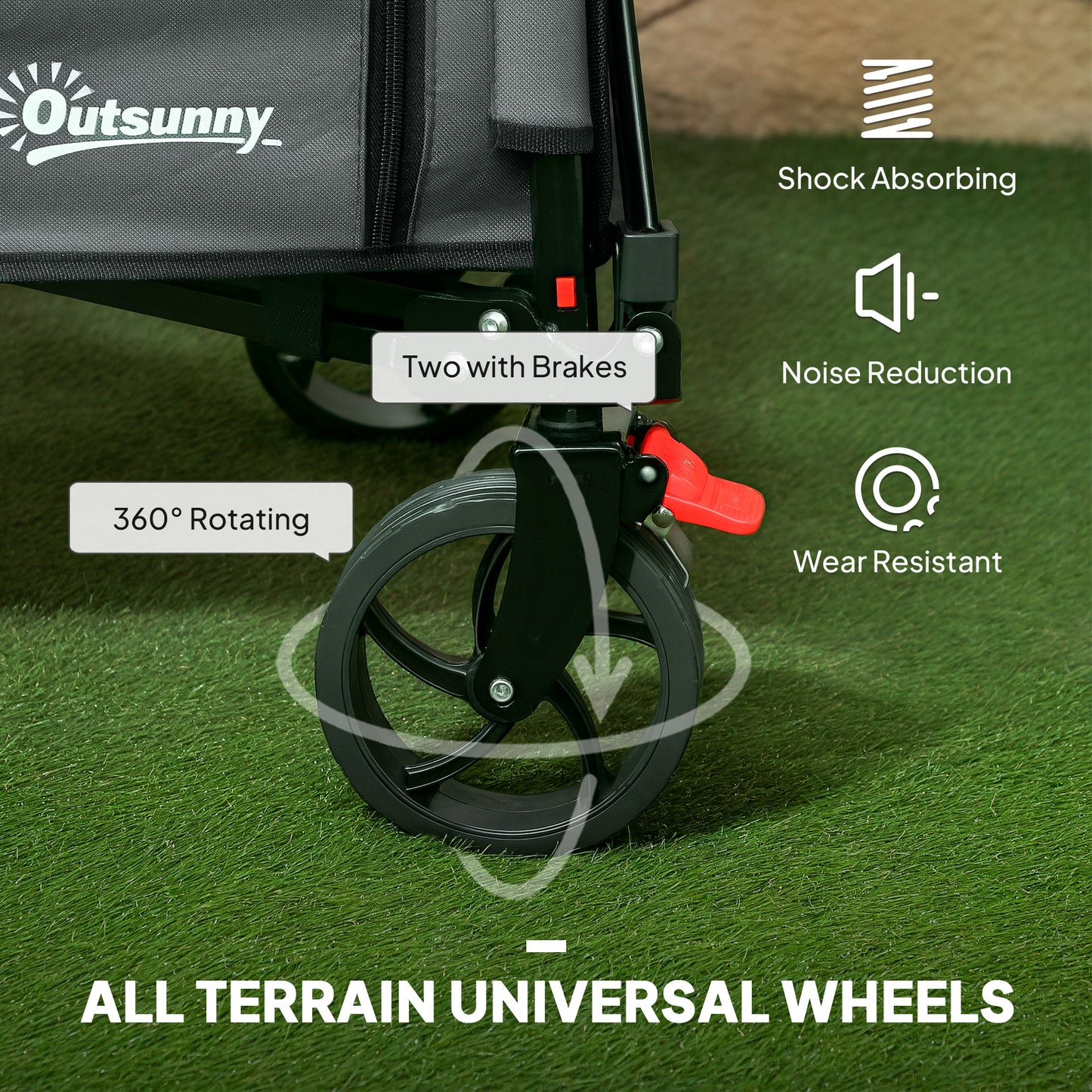 Outsunny Folding Trolley on Wheels, 150L Collapsible Wagon Festival Trolley Cart with Openable Sides, Adjustable Handle and Brakes for Shopping Camping Beach and Garden, Grey