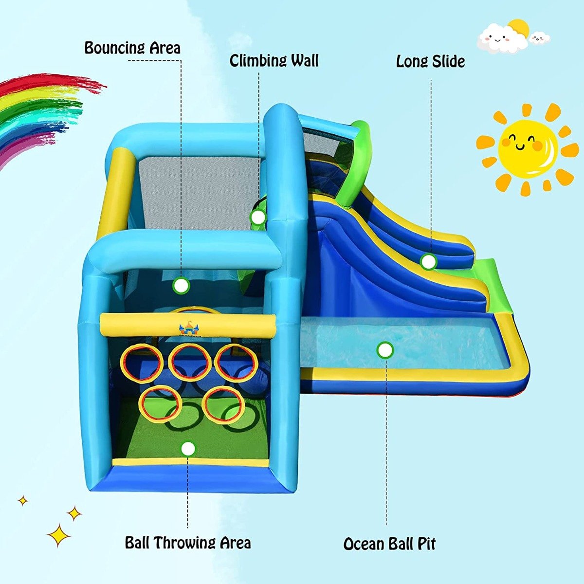 Inflatable Water Bouncy House with Slide and Ball Pit