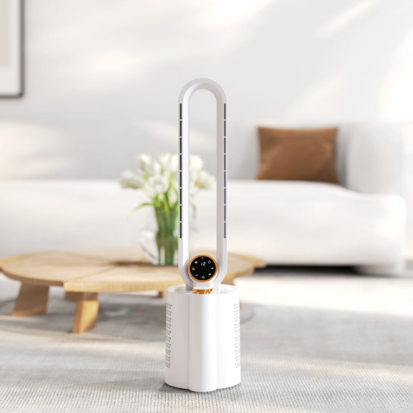 HOMCOM Multi-Mode Bladeless Tower Fan and Humidifier - White