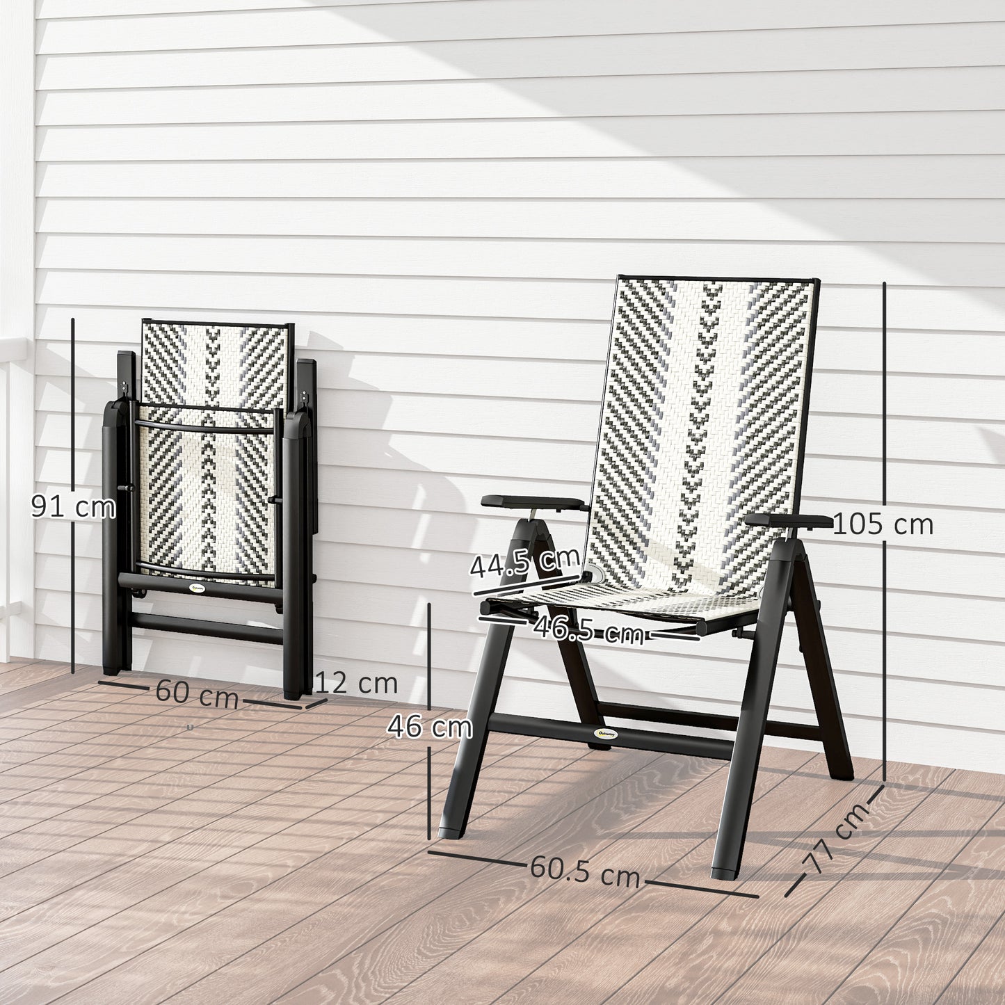Outsunny Set of Two Rattan Reclining Garden Chairs - Grey
