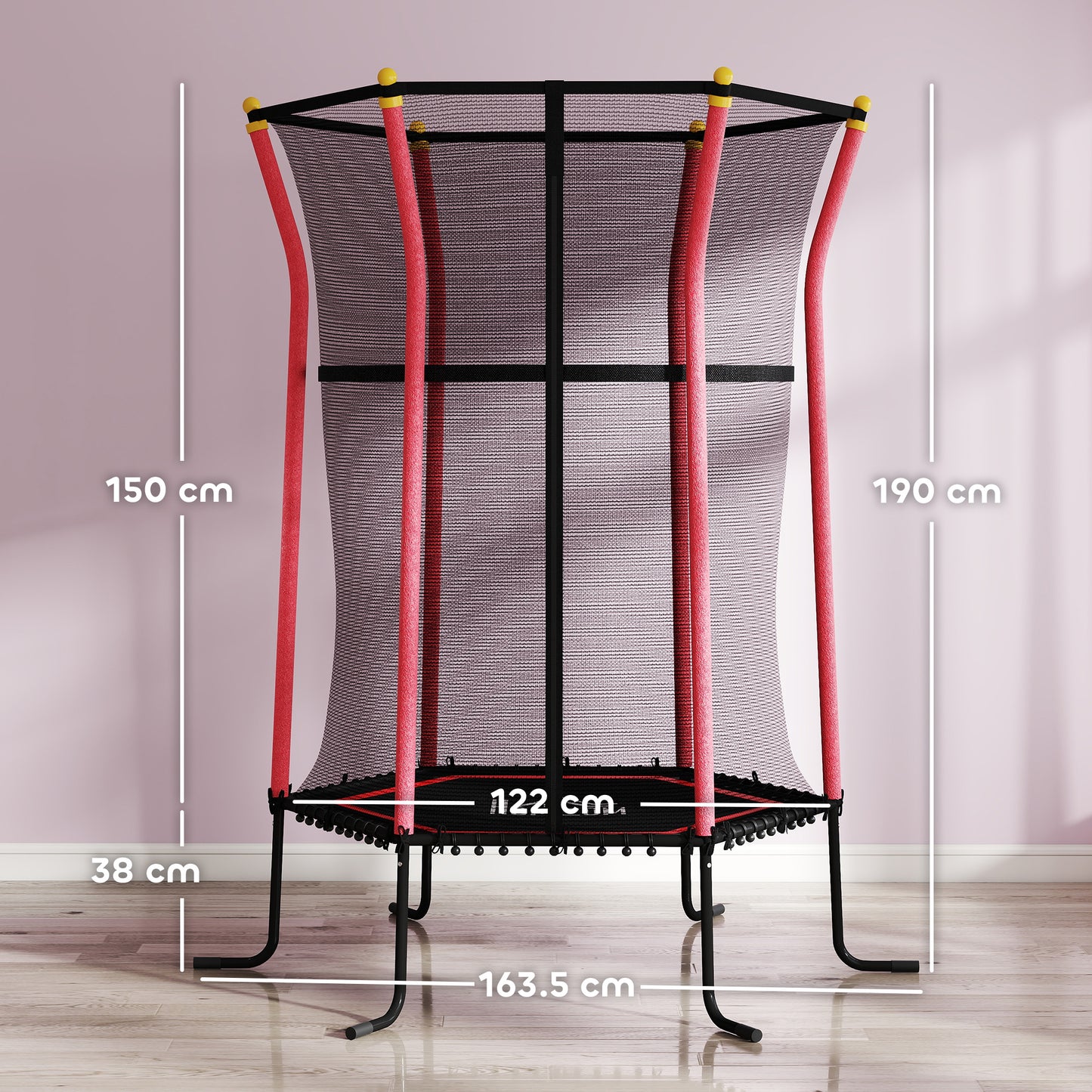 HOMCOM Kids Trampoline Mini Bouncer with Enclosure Safety Net For Ages 3-10 Years - Red