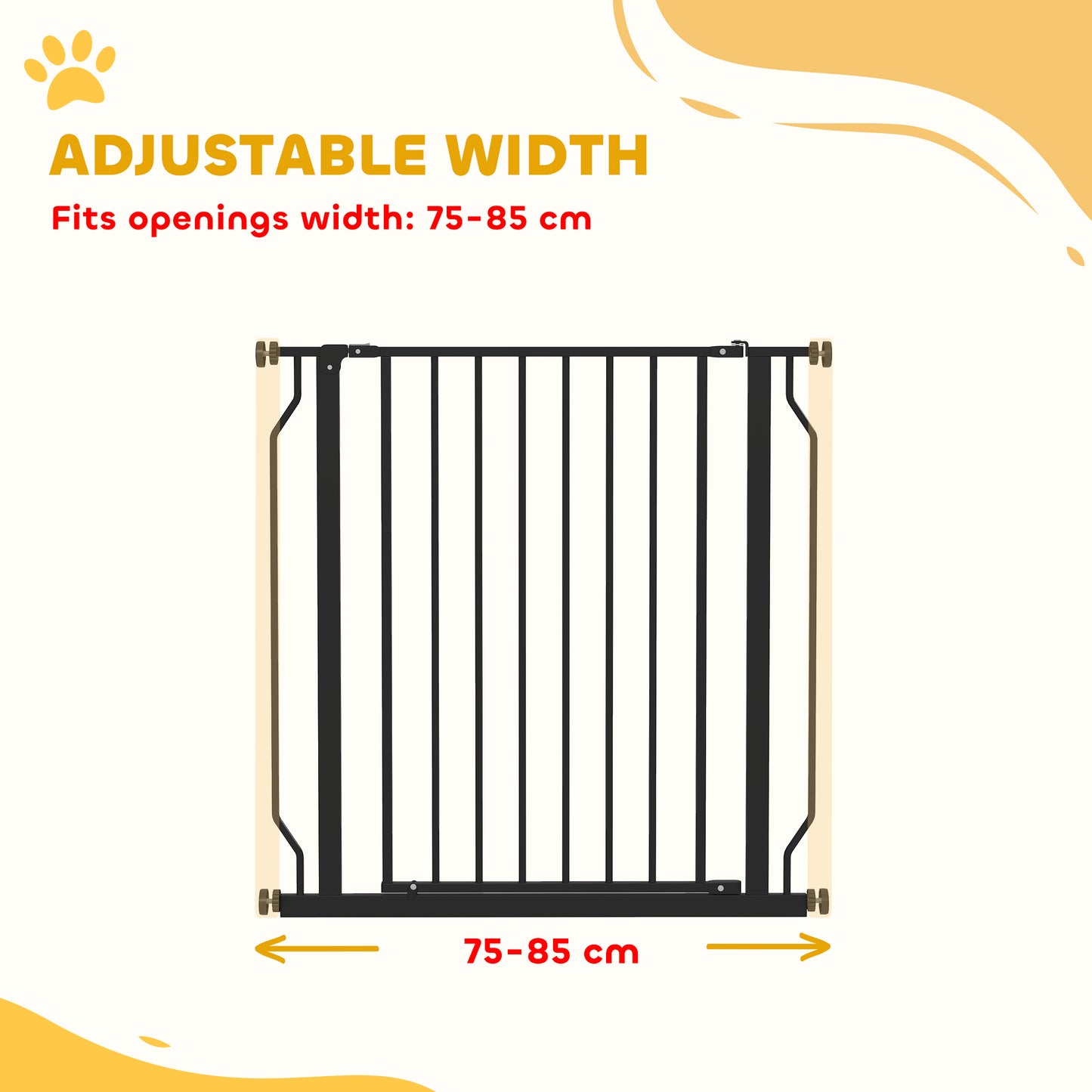 PawHut Extra Wide Dog Safety Gate, with Door Pressure, for Doorways, Hallways, Staircases - Black