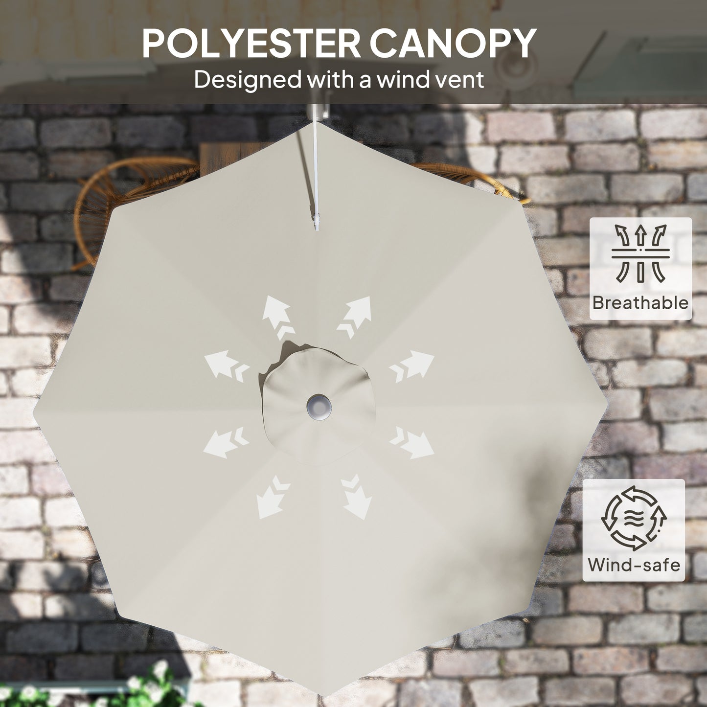 Outsunny 3(m) Wall-Mounted Parasol Shade, with Handle - Light Grey
