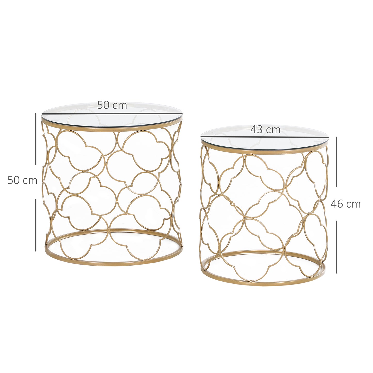 HOMCOM Nesting Tables Set of 2, Modern Stacking Side End Table with Tempered Glass Top, Metal Frame for Living Room Bedroom Office, Gold Tone