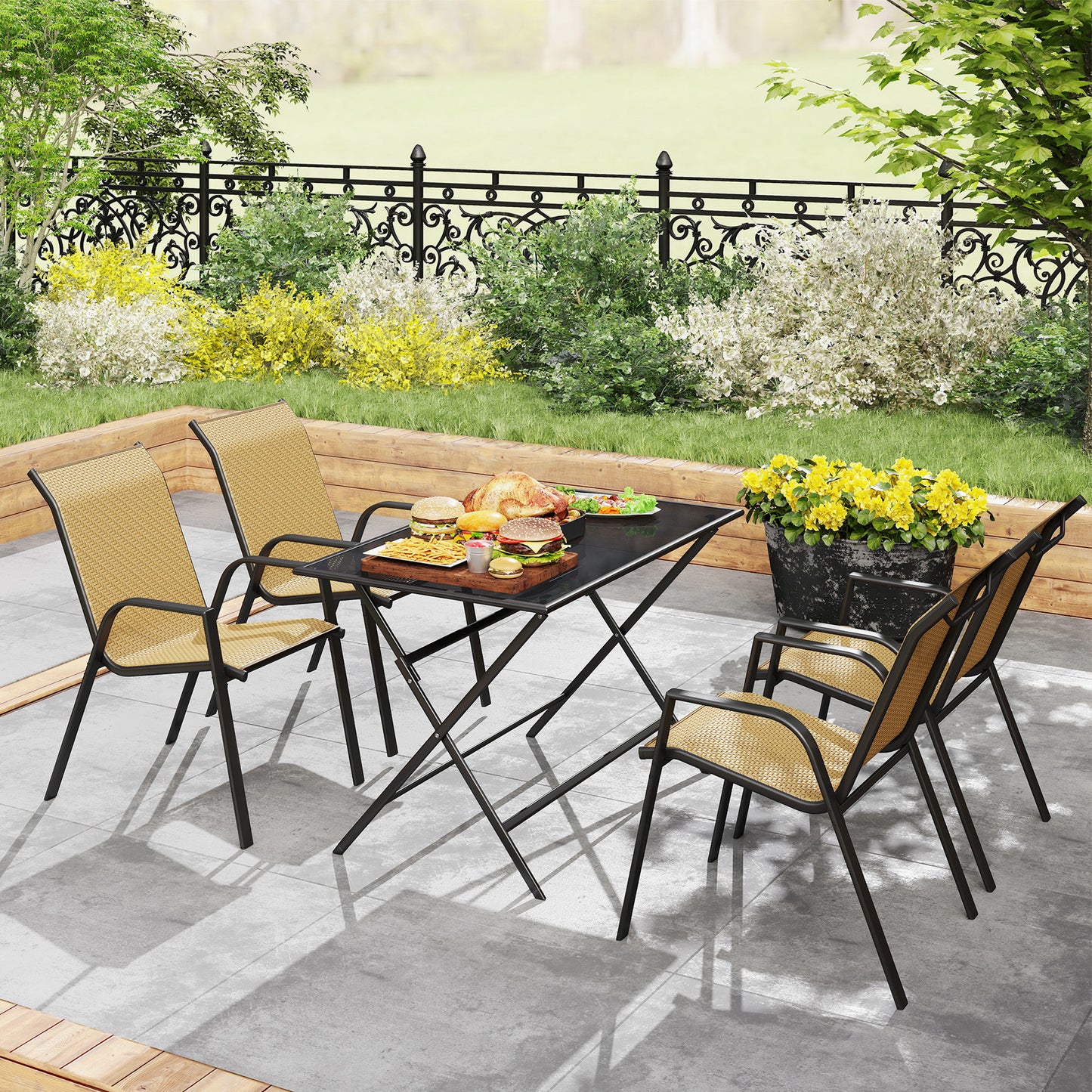 Outsunny Four-Piece Stacking Rattan Garden Seat Set - Khaki