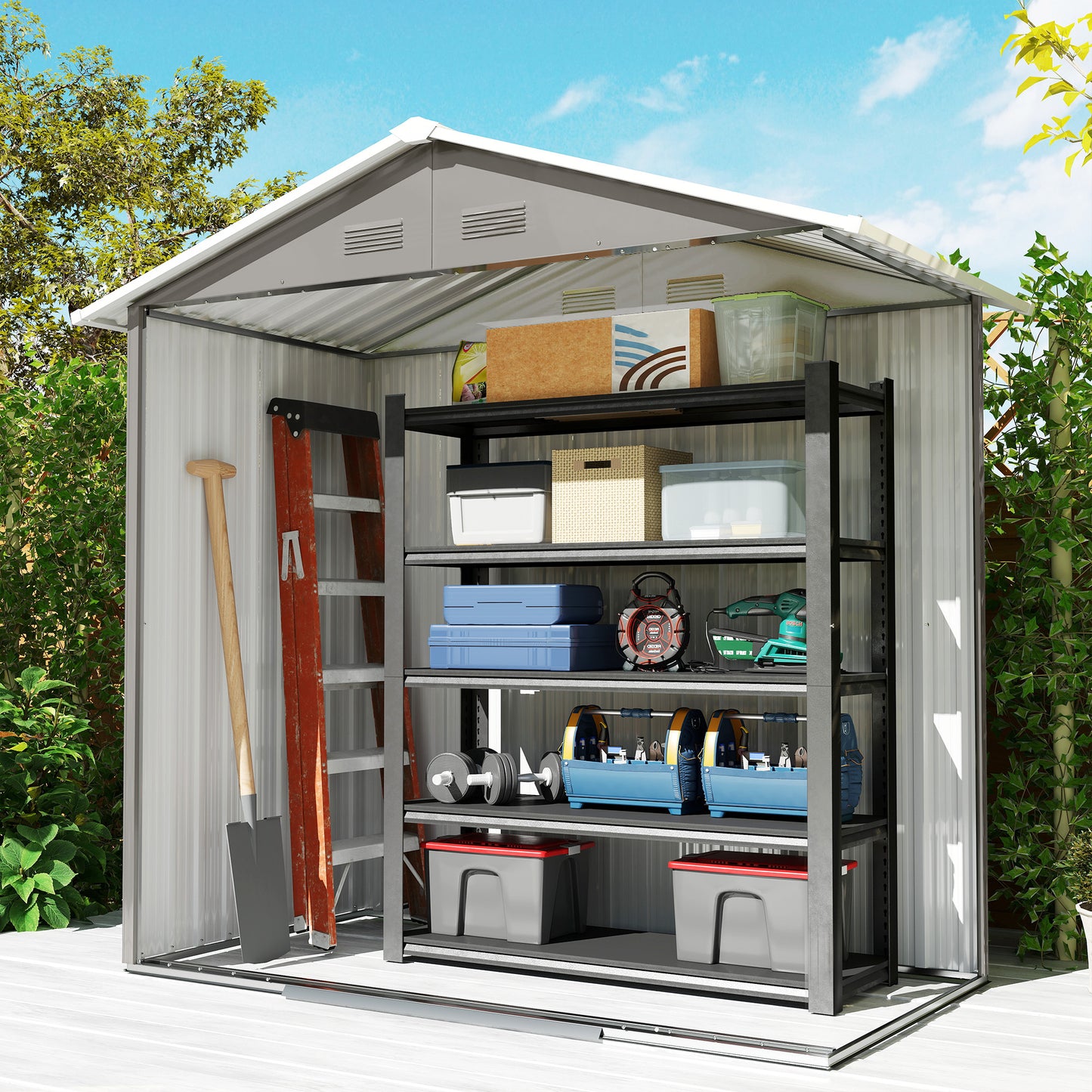 Outsunny 6.5ft x 3.5ft Metal Garden Storage Shed for Outdoor Tool Storage with Double Sliding Doors and 4 Vents, Grey