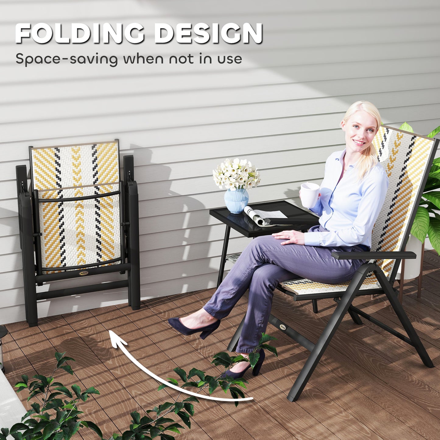 Outsunny Set of Two Rattan Reclining Garden Chairs - Multicolour