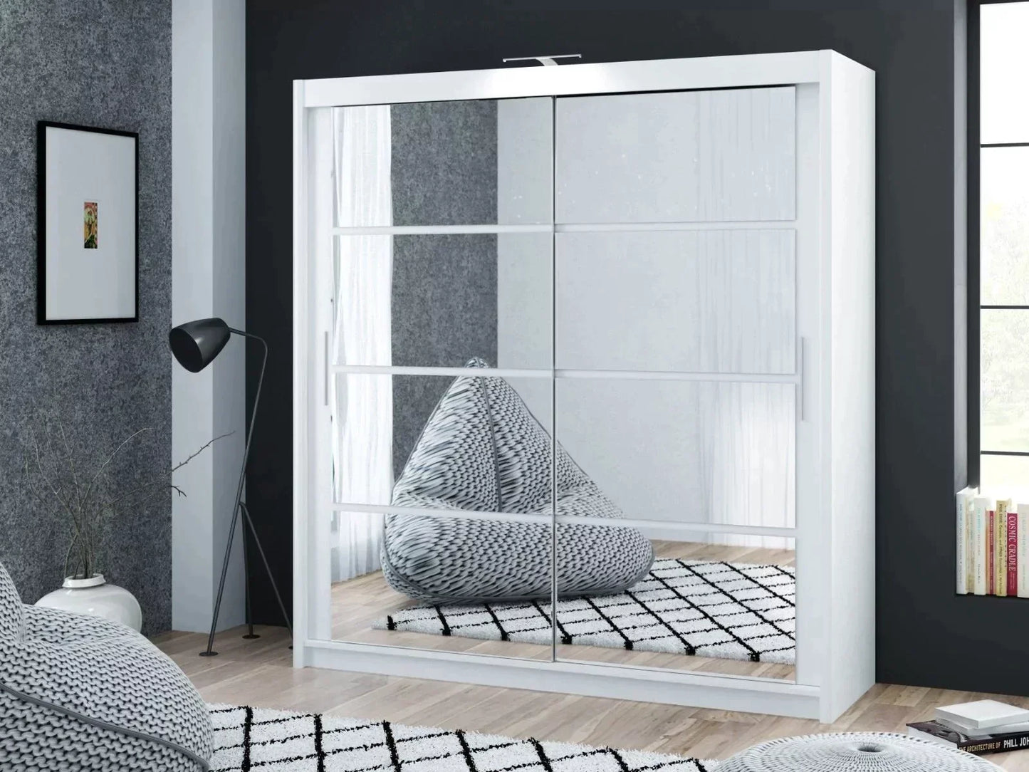 Dexter Sliding Door 203cm Wardrobe - Grey, Black, White