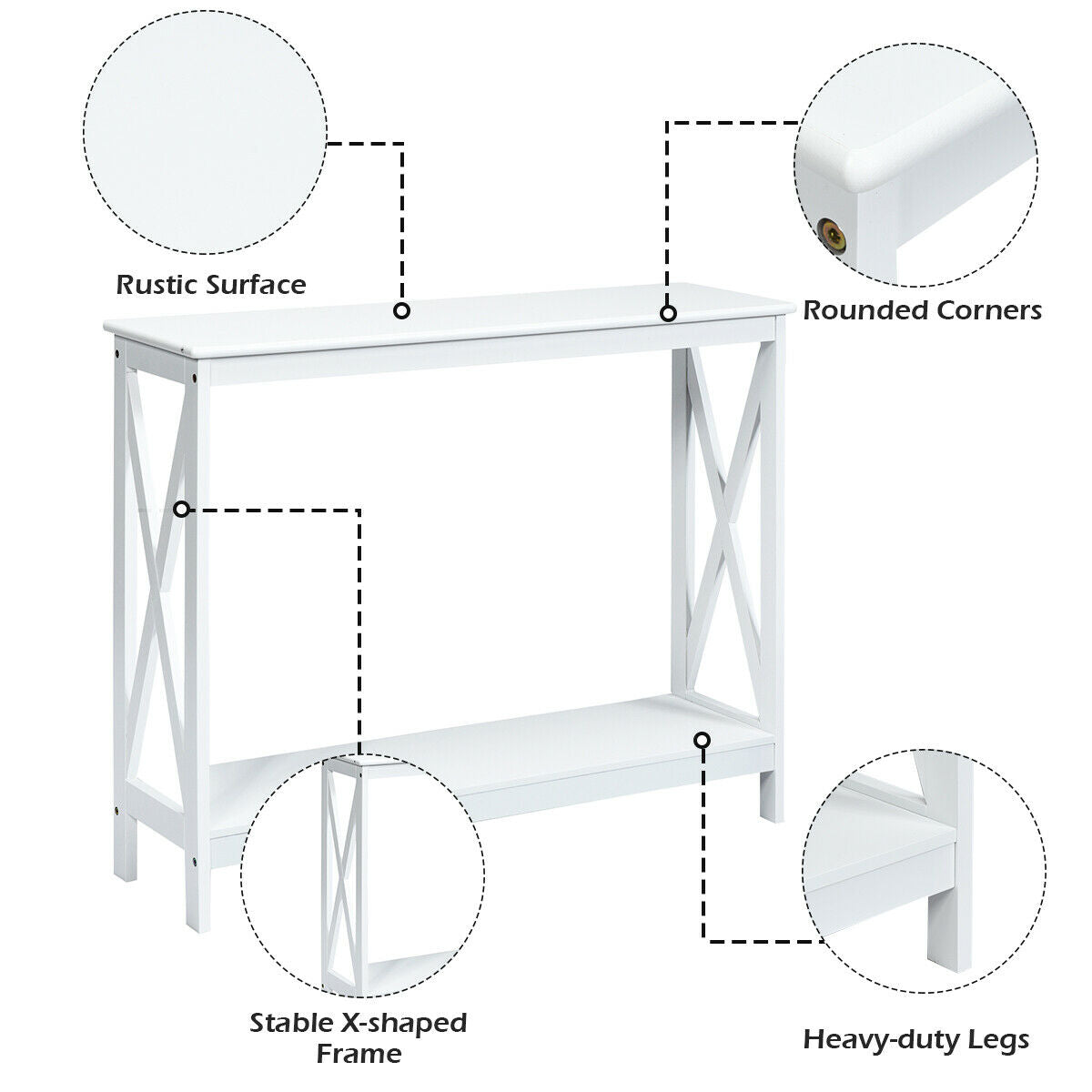 2 Tier Wooden Console Table-White