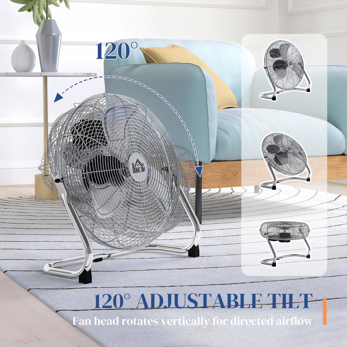 HOMCOM Metal Desk Fan with 3 Speeds & 120° Adjustable Tilt - Silver
