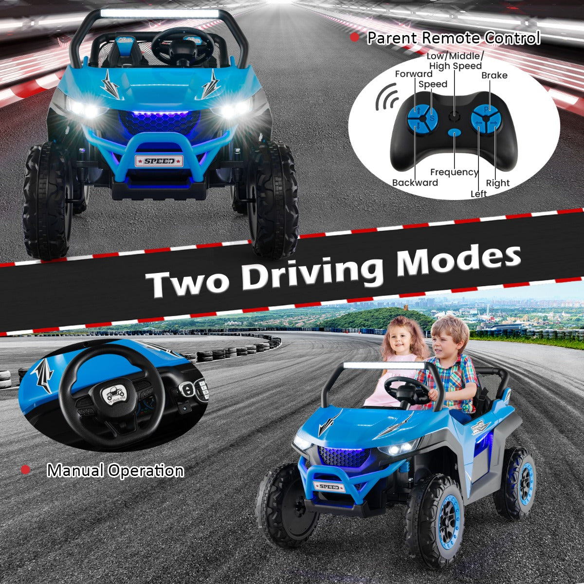 12V Battery Powered Electric Car 2-Seater Kids Ride on UTV-Blue