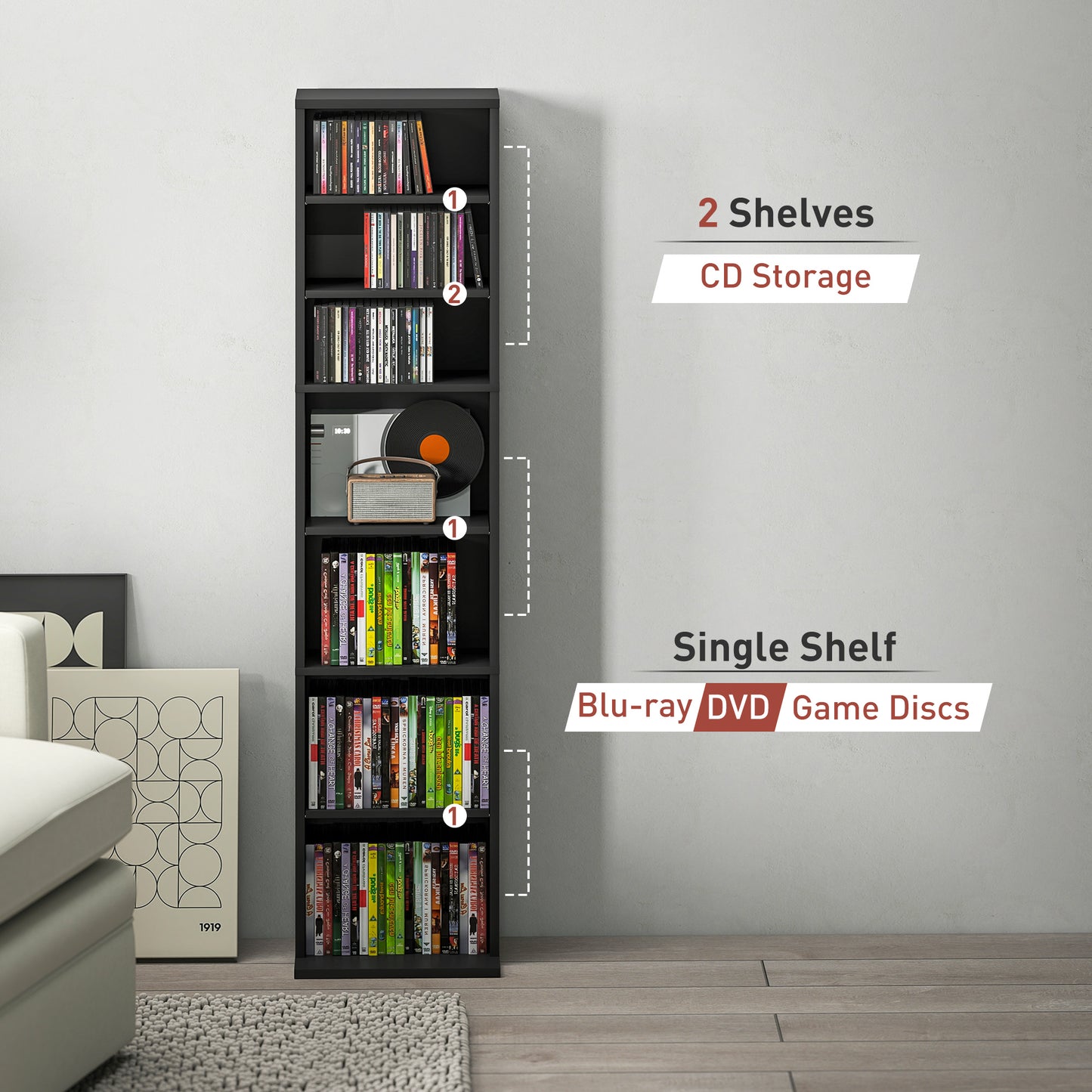 HOMCOM 260 Narrow CD Storage Unit - Black
