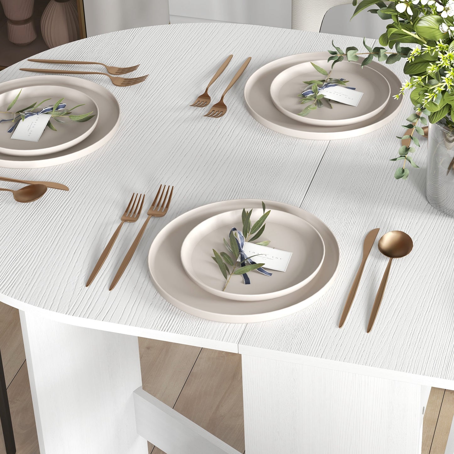 HOMCOM Folding Dining Table, Drop Leaf Table for Small Spaces, Oval Tabletop for Dining Room, Ash Wood-Effect
