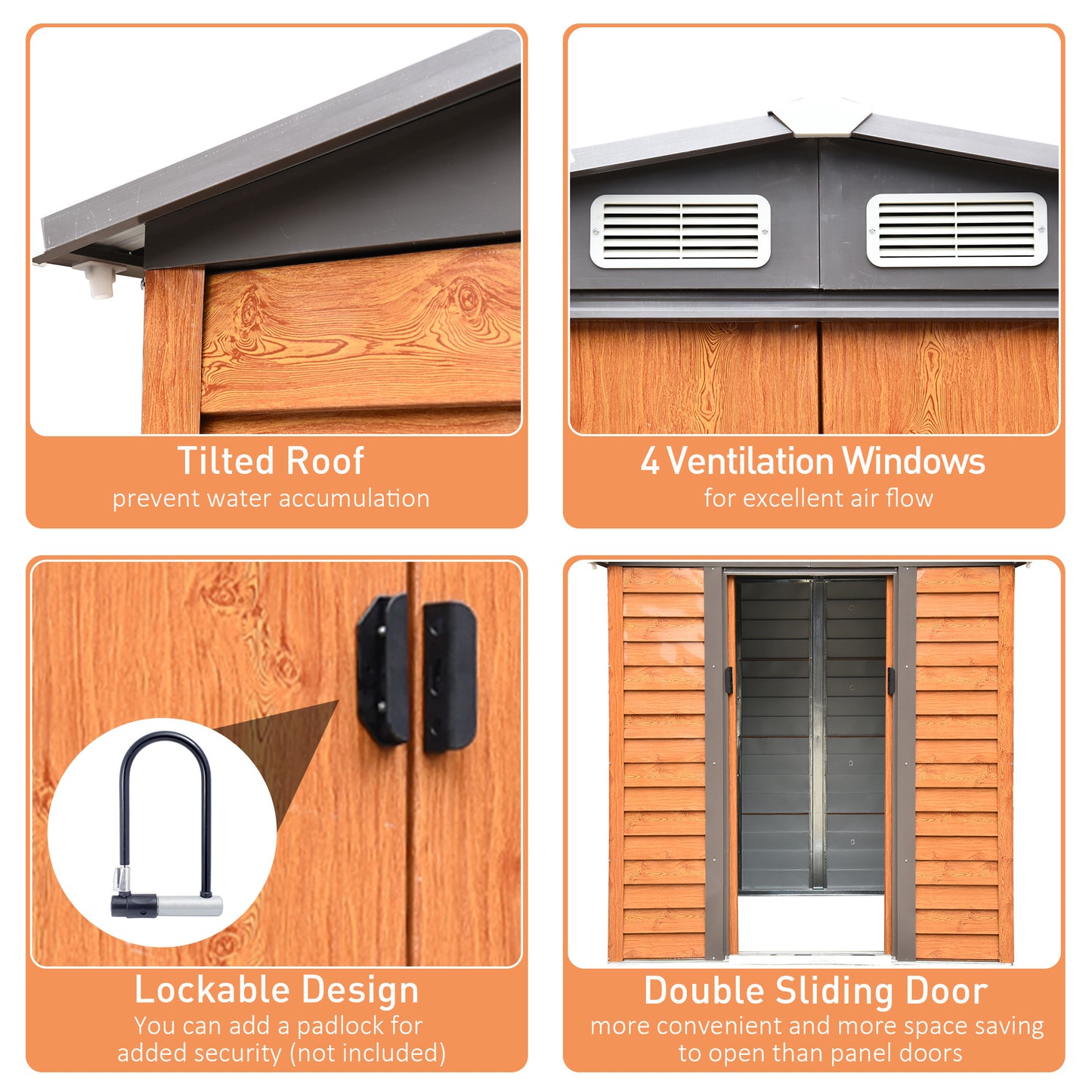 Outsunny 6.5 x 5ft Metal Garden Shed, House Hut Gardening Tool Storage with Ventilations, Sliding Door, Sloped Roof and Foundation Kit for Garden, Patio, Brown