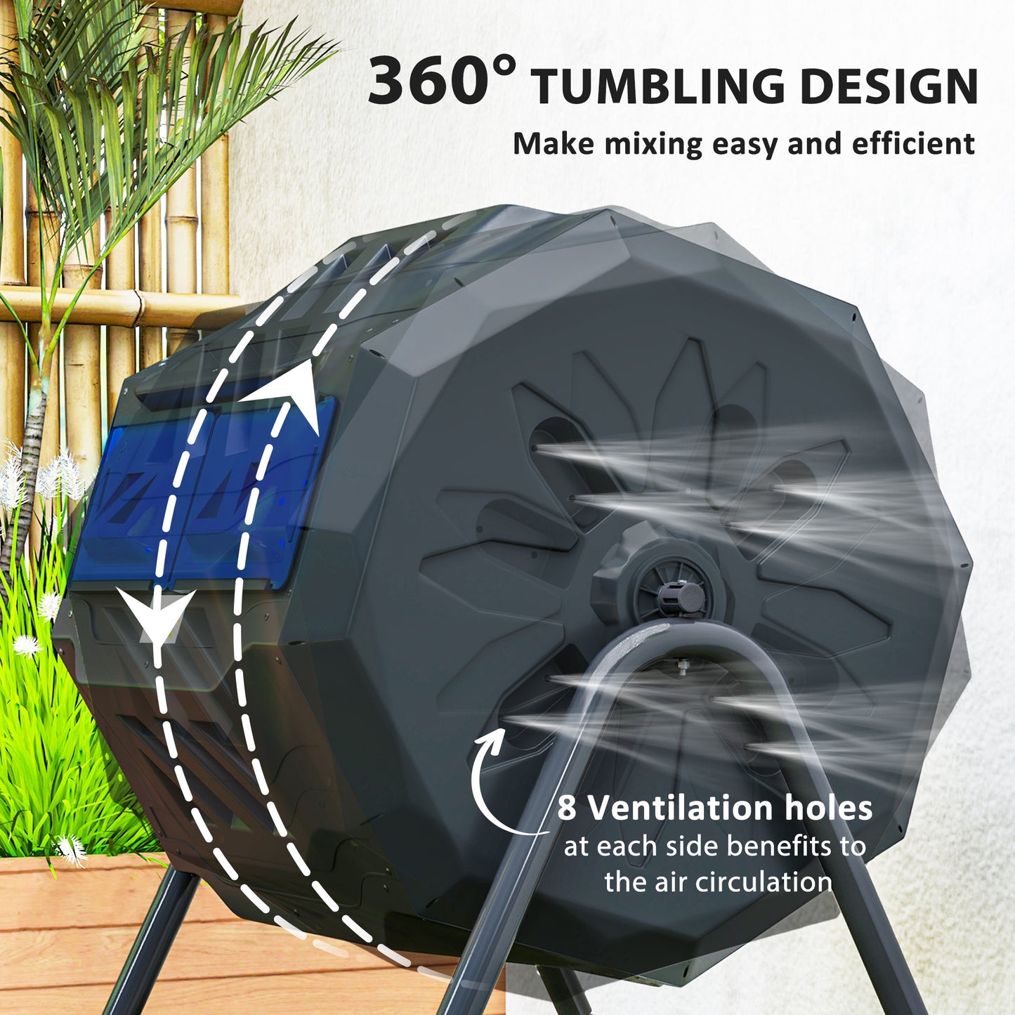 Outsunny 160L 360° Rotating Dual Chamber Composter - Blue