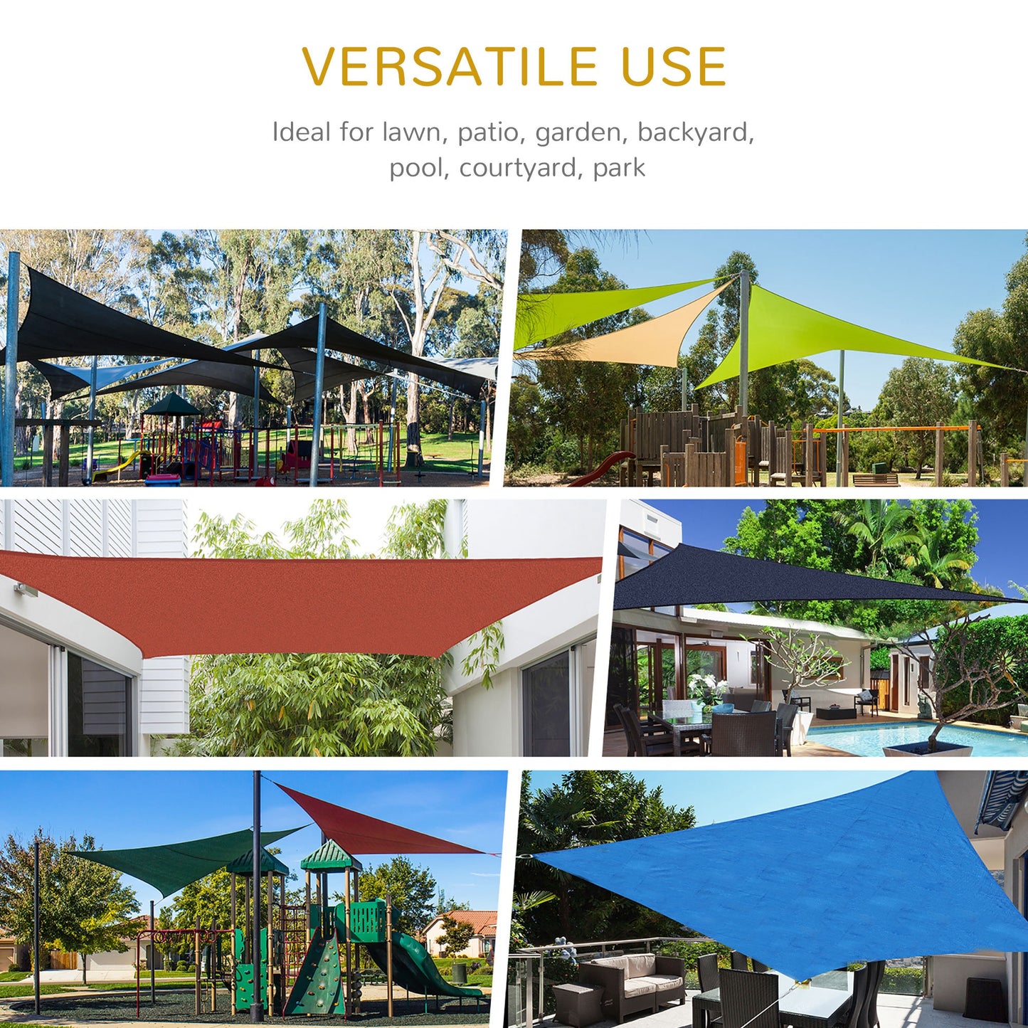 Outsunny 4x4x4m Triangle Sun Shade Sail, Outdoor UV Protection HDPE Canopy, Patio Deck Shelter with Steel Rings and Ropes, Grey