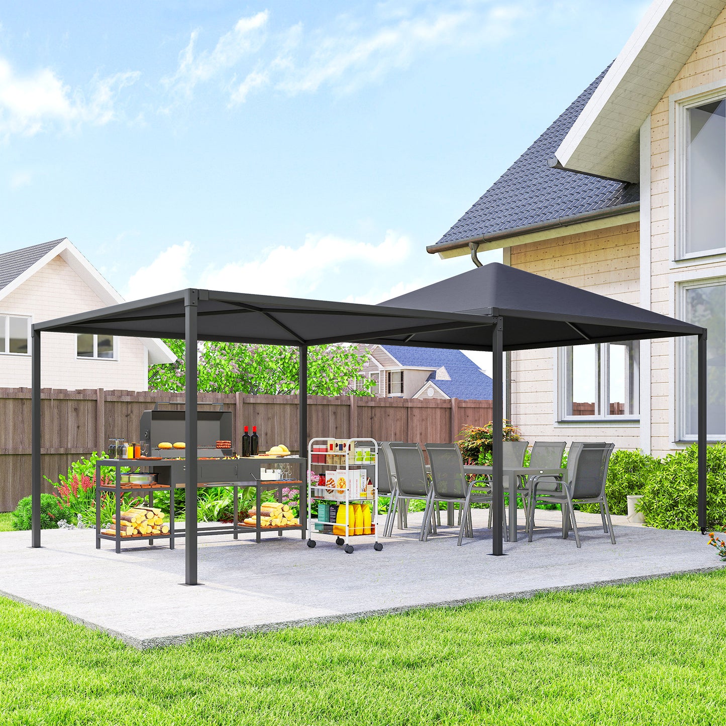 Outsunny 3 x 3 or 3 x 6m Garden Gazebo with Extendable Awning and Wheels, UPF30+ Outdoor Metal Gazebo Canopy Shelter for BBQ, Event, Party