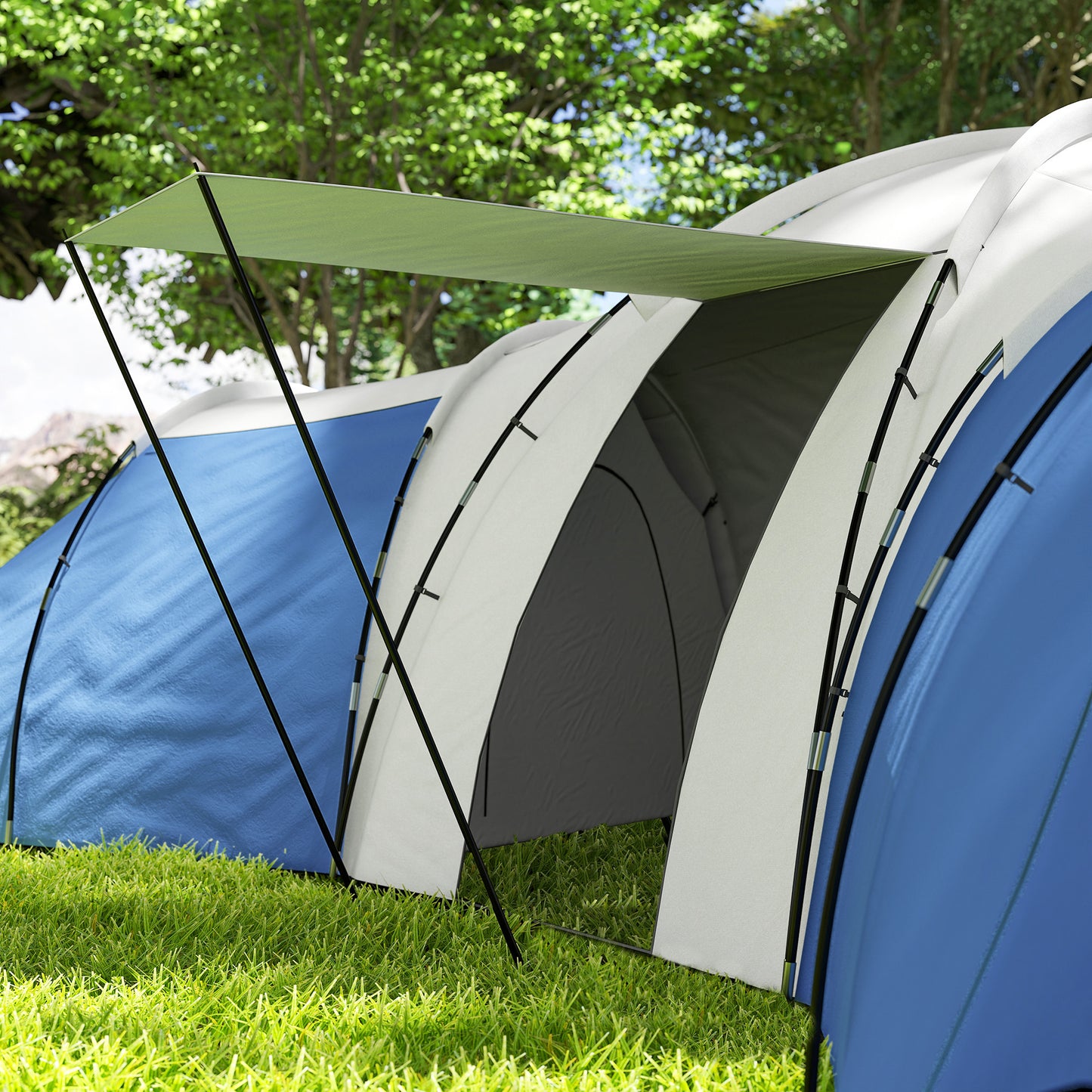 Outsunny 6-9 Man Tent with Bedrooms and Living Room, Accessories Included, Blue