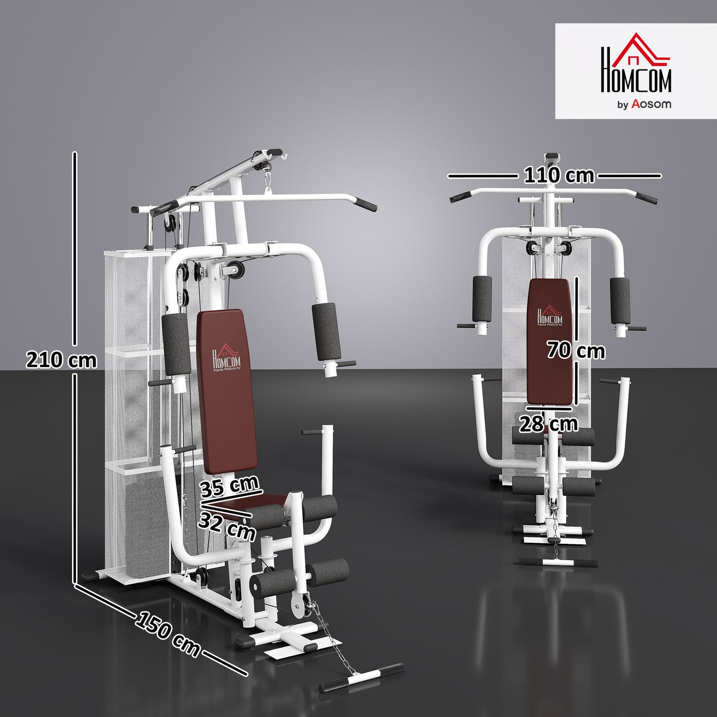 HOMCOM Multifunction Home Gym Weight Training Workout Station Fitness Strength Machine, White