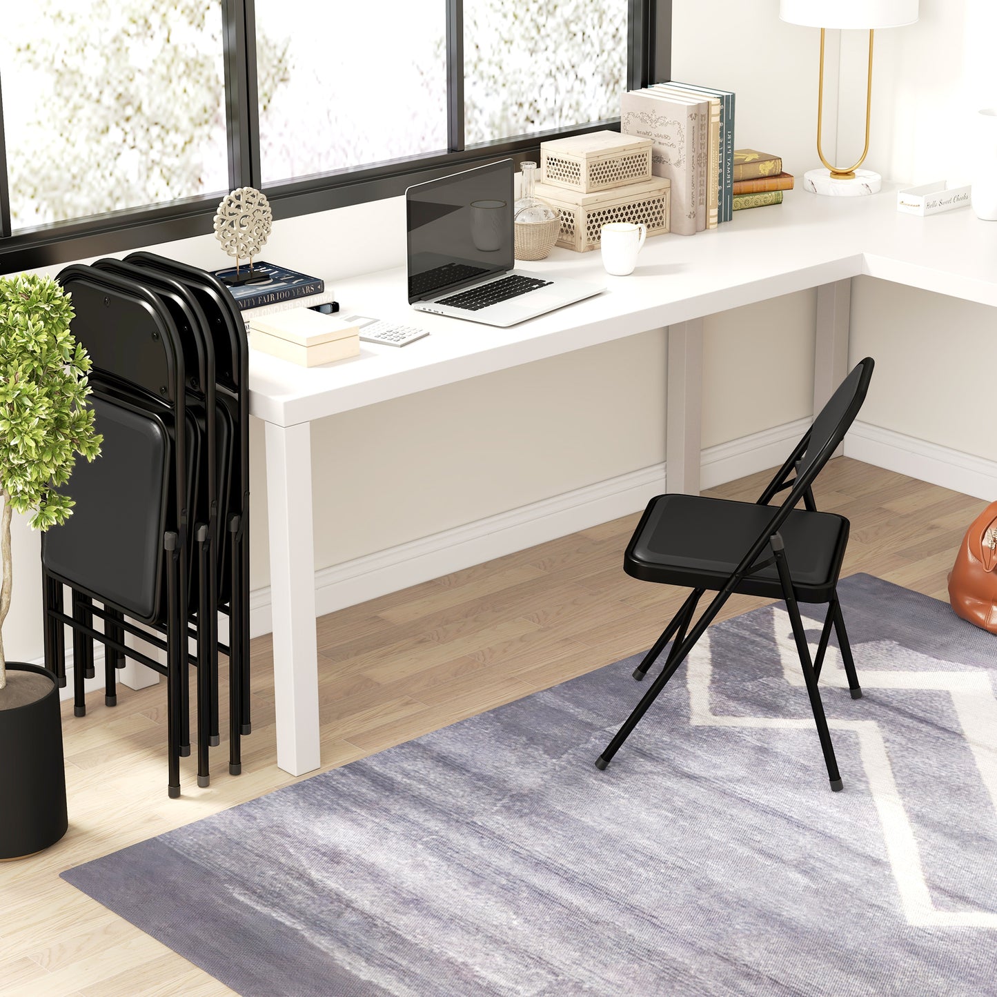HOMCOM Set of Four Cushioned Folding Chairs - Black