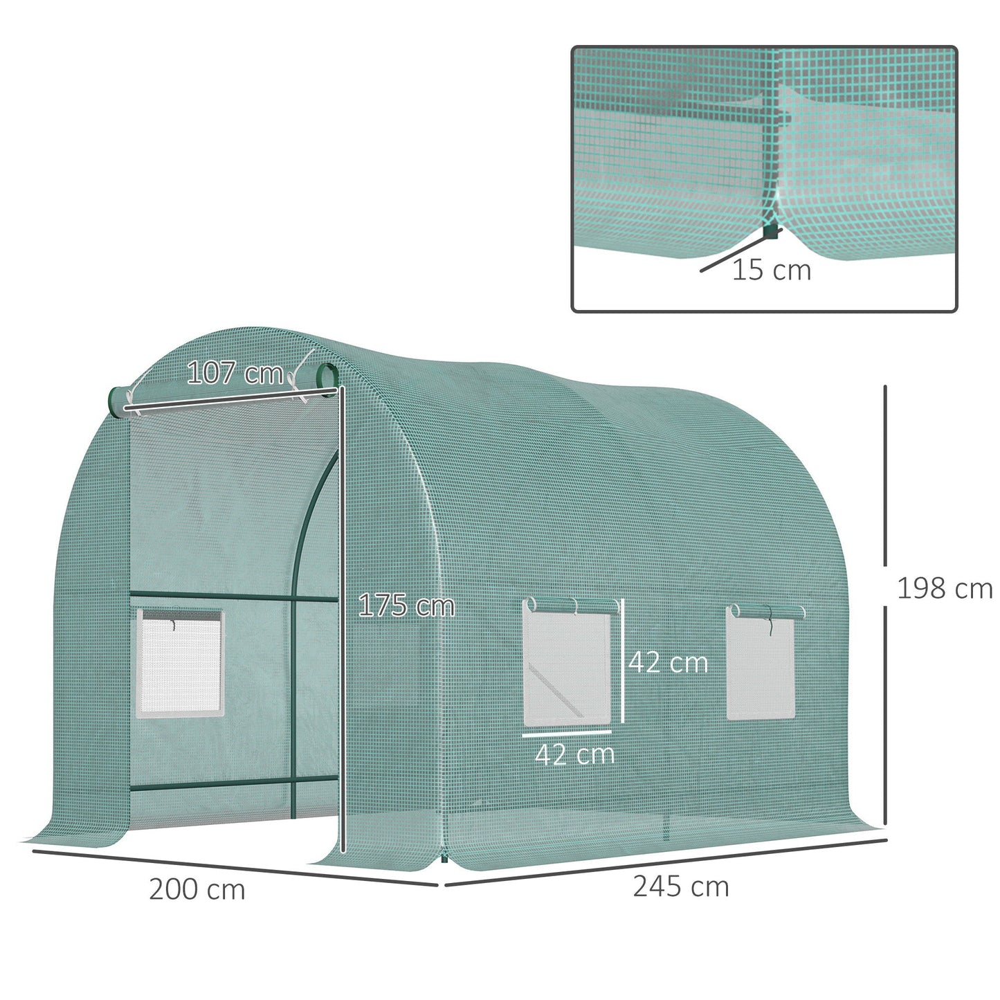 Home Essentials Reinforced Walk in Polytunnel Greenhouse with Roll Up Door, Galvanised Steel Frame and Zipped Door Windows, 2.5 x 2 m