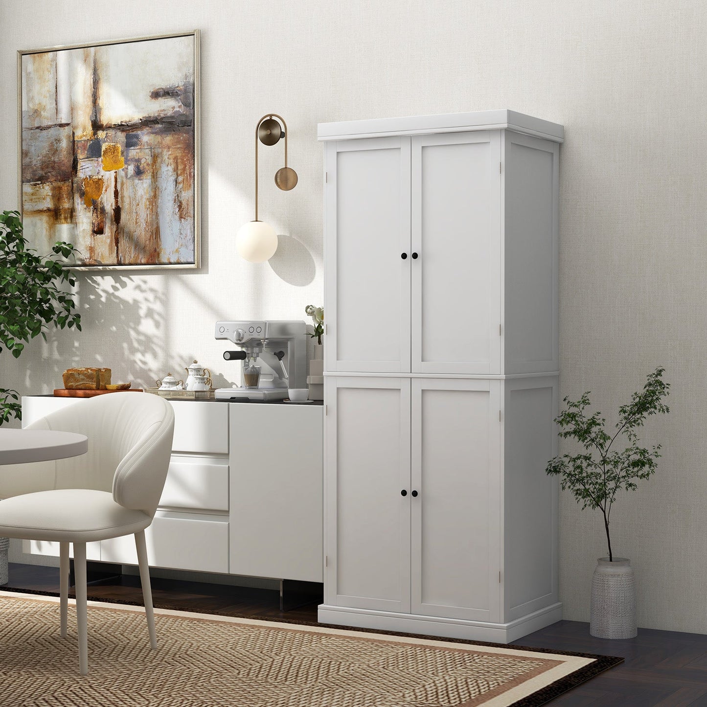 4 Door Freestanding Kitchen Pantry Buffet Cabinet-White