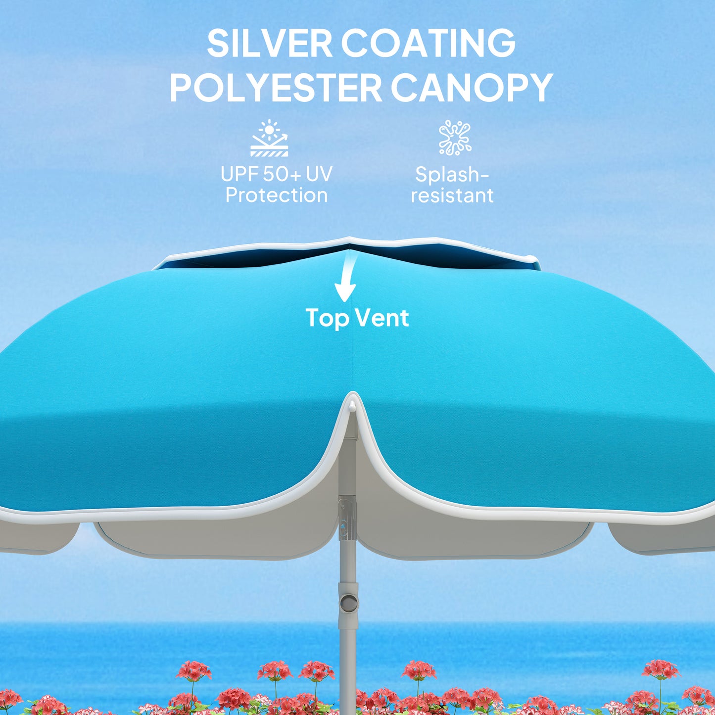 Outsunny Beach Umbrella Portable with Sand Anchor, Carry Bag, Adjustable Height & Tilt, UPF50+ UV Protection, Blue