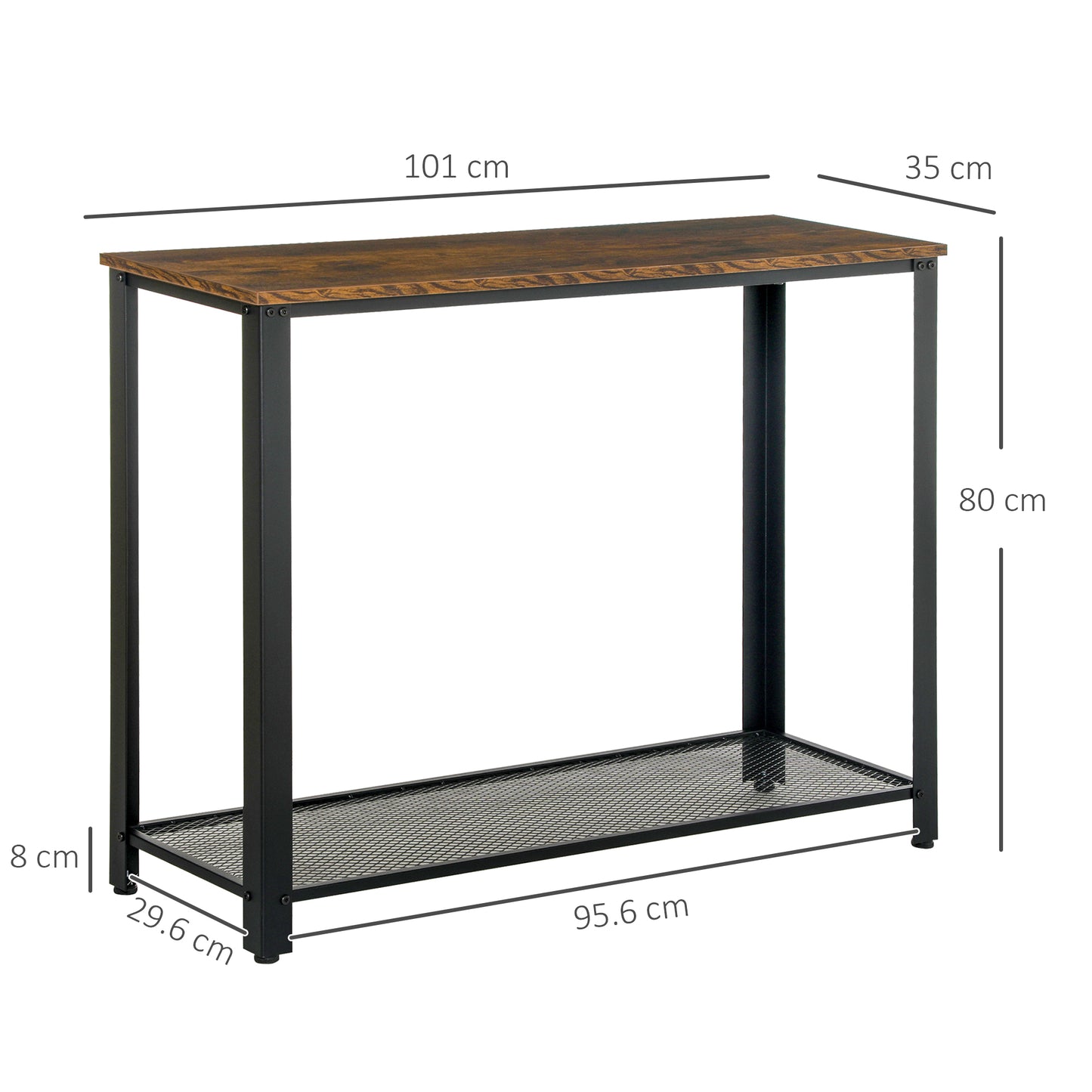HOMCOM Industrial Console Table,Entryway Table w/Bottom Mesh Shelf Metal Frame Vintage Sofa Table for Hallway, Living Room, Rustic Brown