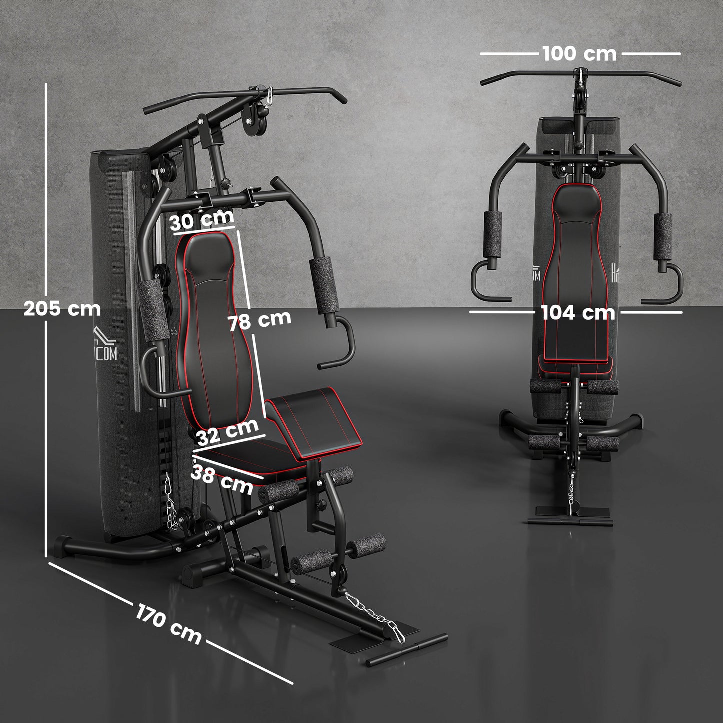 HOMCOM Multifunctional Home Gym Equipment Workout Station, Chest Station, Butterfly Press & Leg Developer, 45kg Weight Stack Multi Gym Machine Fitness Equipment for Full Body Fitness