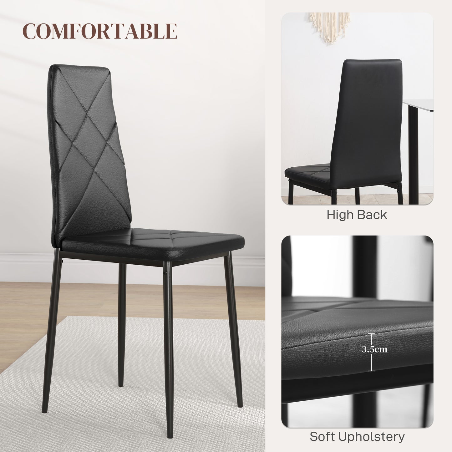 HOMCOM Set of 6 Faux Leather Dining Chairs - Black