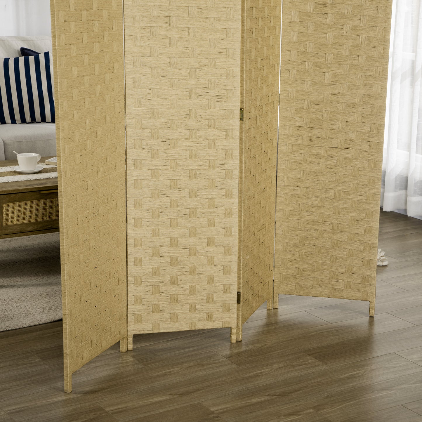 HOMCOM 4-Panel Room Dividers, Wave Fibre Freestanding Folding Privacy Screen Panels, Partition Wall Divider for Indoor Bedroom Office, 170Â cm, Brown