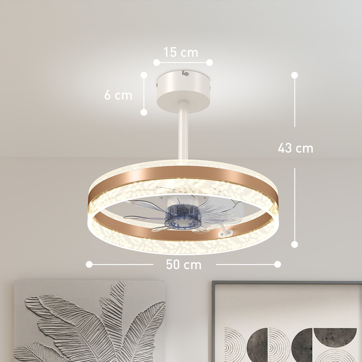 HOMCOM Ceiling Fan with LED Light and Remote - Gold Tone