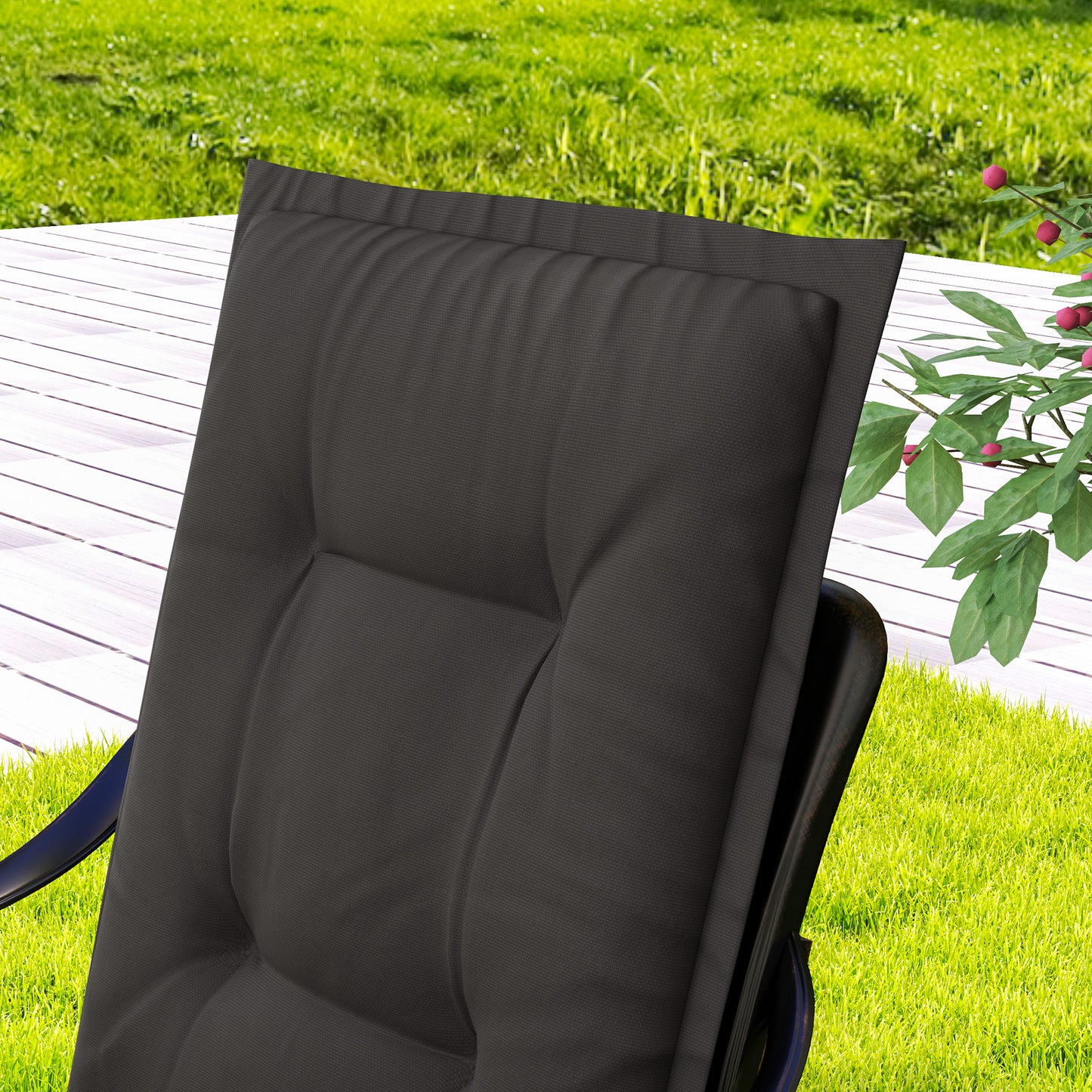 Outsunny Set of Four Padded Garden Seat Cushions - Charcoal Grey