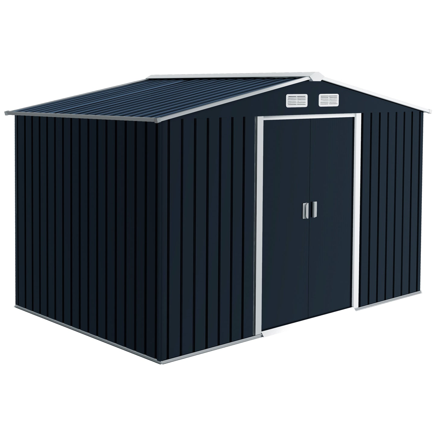 Outsunny 9 x 6ft Metal Bicycle Shed, Outdoor Storage Tool House with Ventilation Slots, Foundation Kit and Lockable Double Doors, Dark Grey