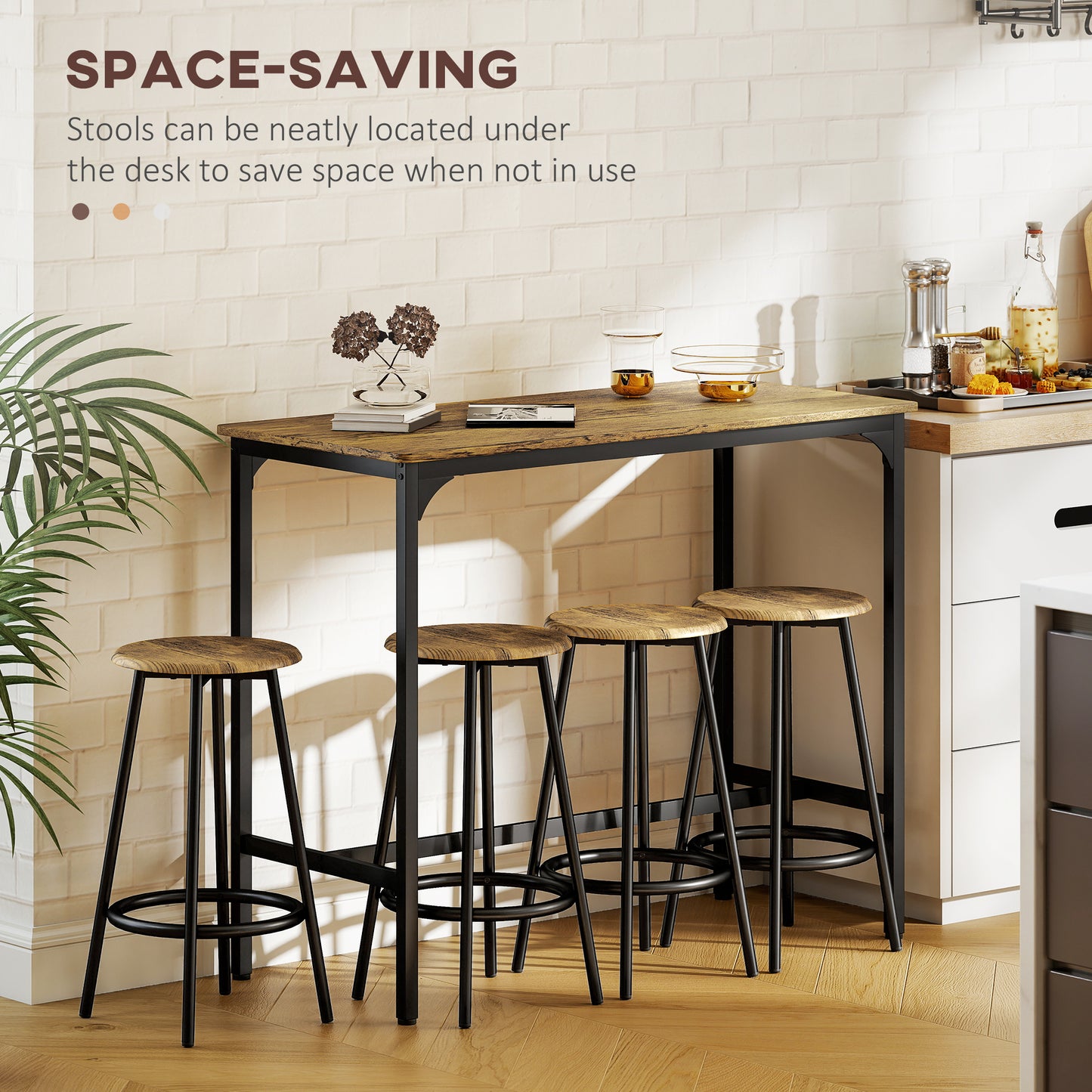 HOMCOM Five-Piece Industrial-Style Bar Table Set - Brown/Black