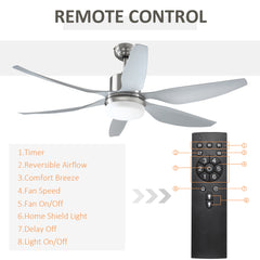 HOMCOM Reversible Ceiling Fan with Light, 6 Blades Indoor Modern Mount LED Lighting Fan with Remote Controller, for Bedroom, Living Room, Silver