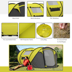 Outsunny 4-5 Person Pop-up Camping Tent Family Tent w/ 2 Mesh Windows & PVC Windows Portable Carry Bag for Outdoor Trip, Yellow