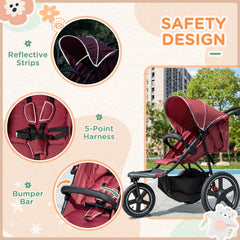 HOMCOM Foldable Three-Wheeler Baby Stroller w/ Canopy, Storage Basket - Red