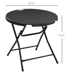 Outsunny Foldable Round Garden Table for 4, Outdoor Dining Table with HDPE Tabletop and Steel Frame, 80 x 80 x 73 cm, Dark Grey