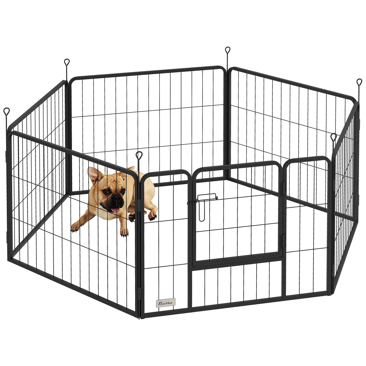 PawHut 6 Panels Dog Playpen, Portable Detachable Puppy Pen with Door, for Small Dogs, 60cm High, Black