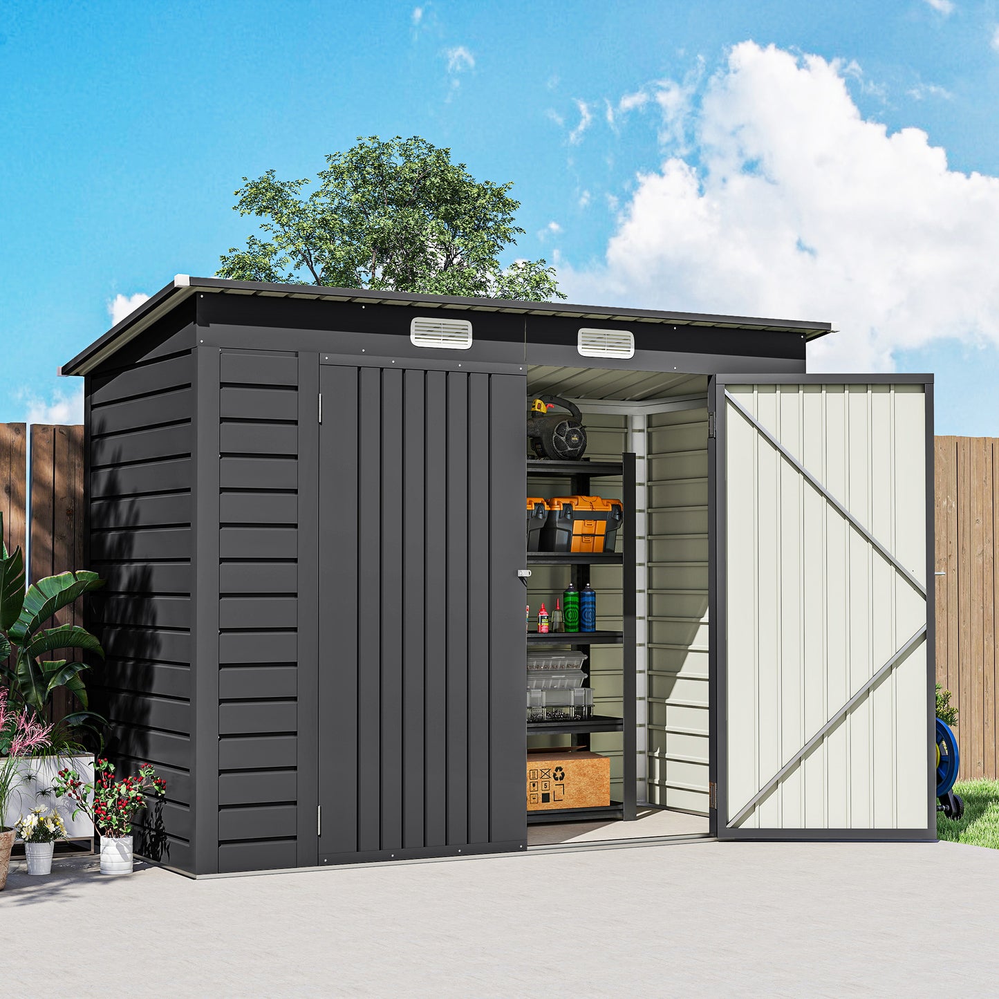 Outsunny 3.7 x 7.9ft Galvanised Steel Shed, with Latched Door and Padlock - Grey